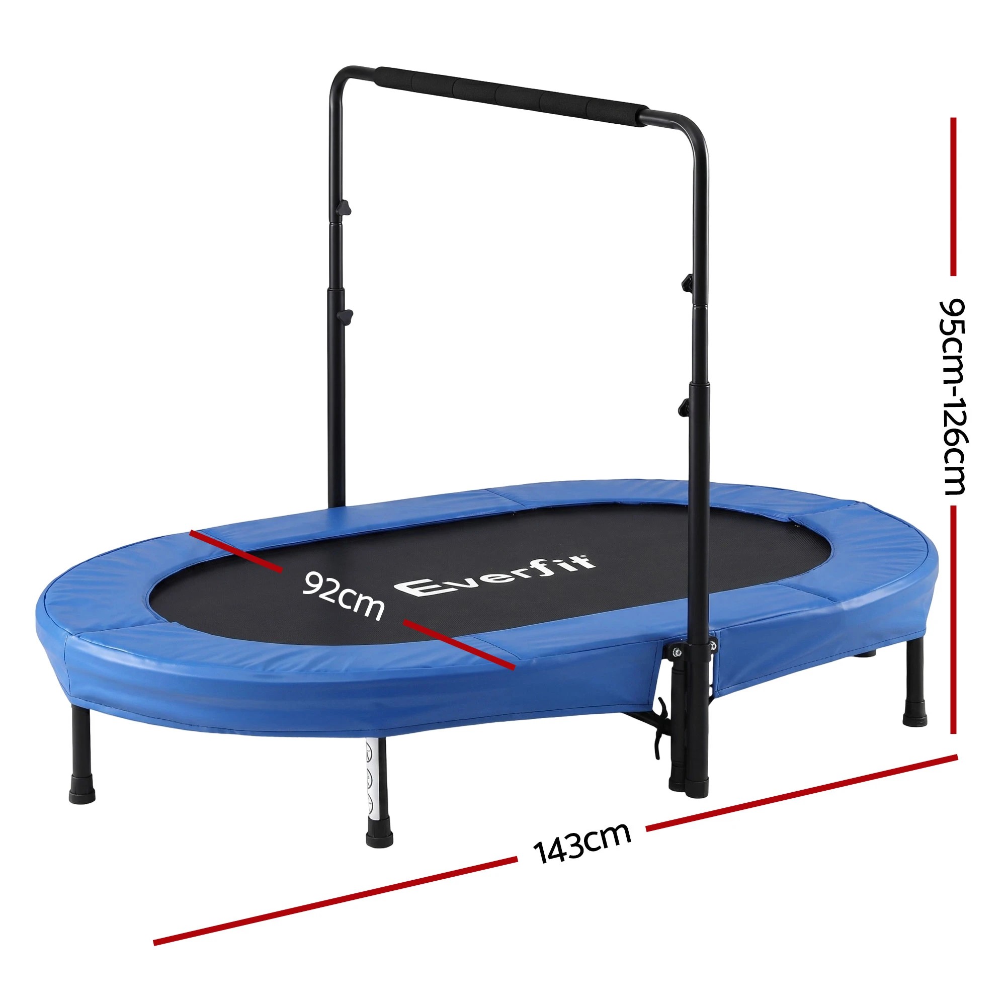 3 Everfit 56-Inch Foldable Fitness Trampoline Indoor Rebounder Double Mini Trampoline Adjustable Handrail 150KG - Blue, 3 of 7