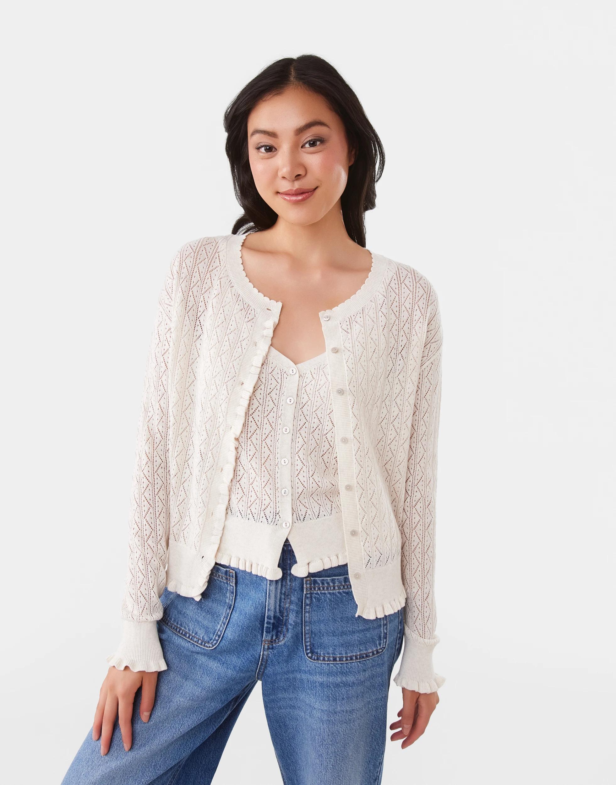 1 Pointelle Cardigan Cld White, 1 of 9