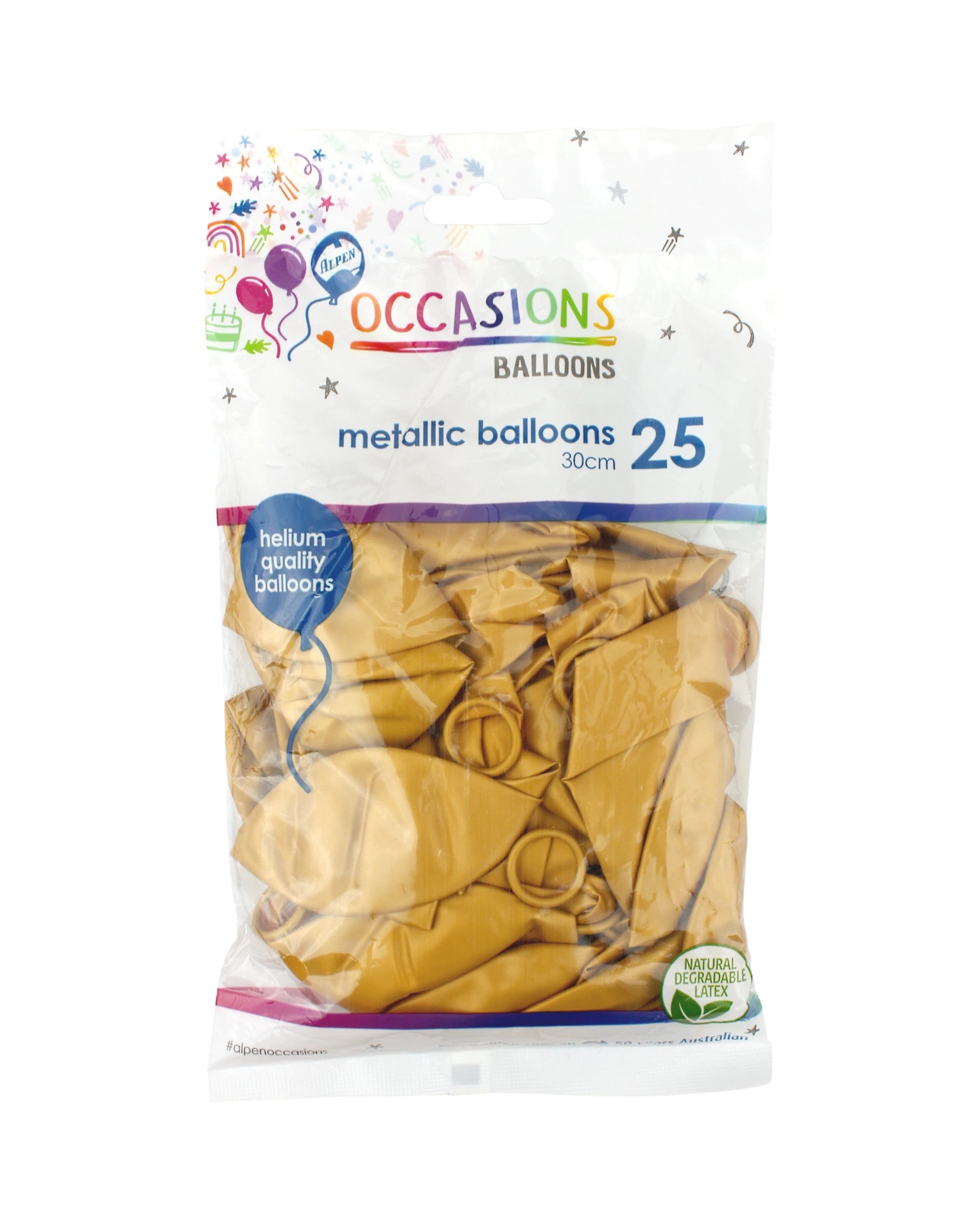 2 Alpen Metallic Latex Balloons 30cm Pack of 25 - Gold, 2 of 2