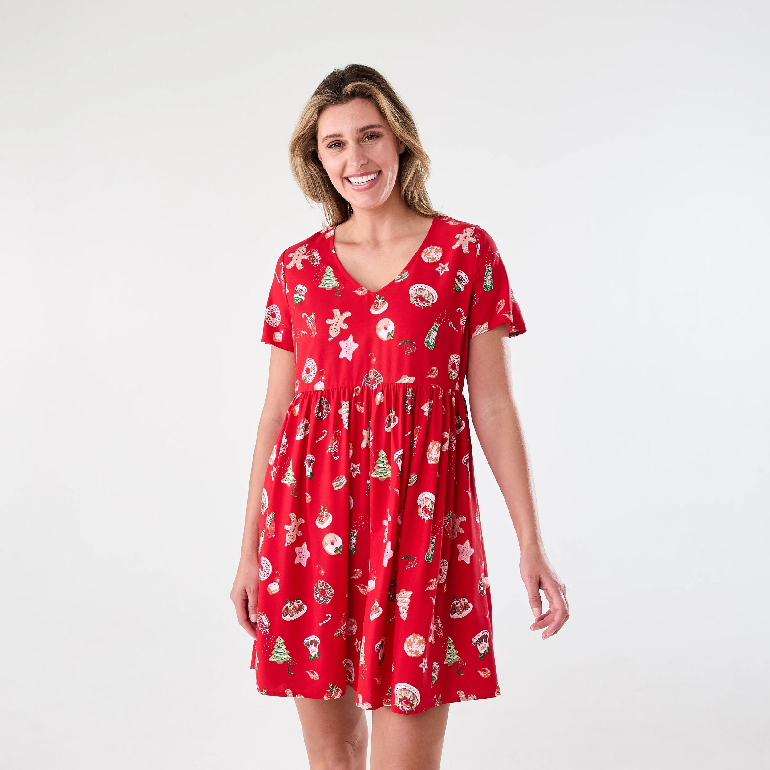 1 Short Sleeve Christmas Mini Dress Red Xmas, 1 of 9