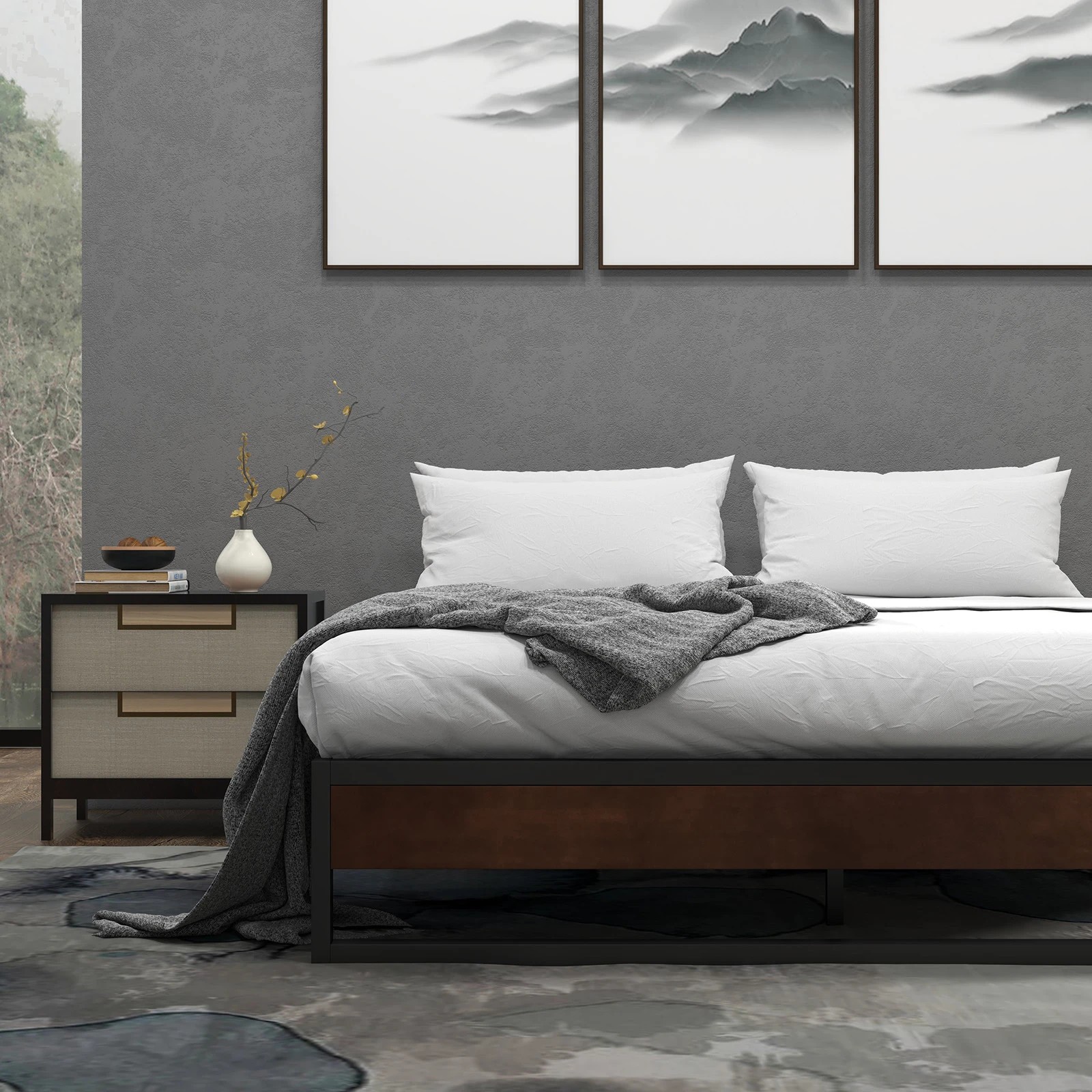 7 Milano Décor Sorrento Metal Wood Bed Frame Mattress Base Platform Modern - Black, 7 of 10