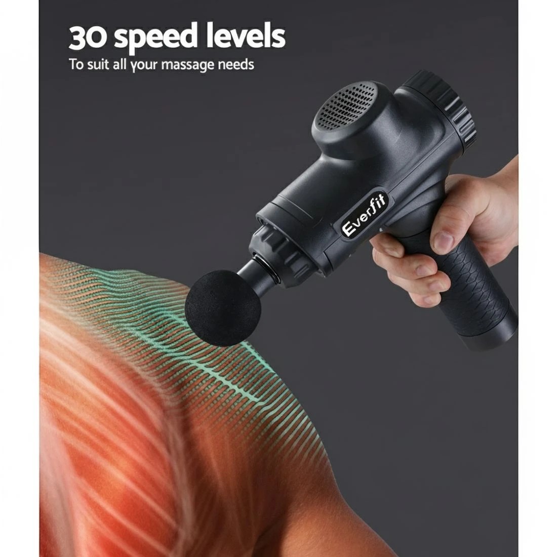 6 Everfit Massage Gun 30 Speed 6 Heads Vibration Muscle Massager Chargeable - Black, 6 of 6