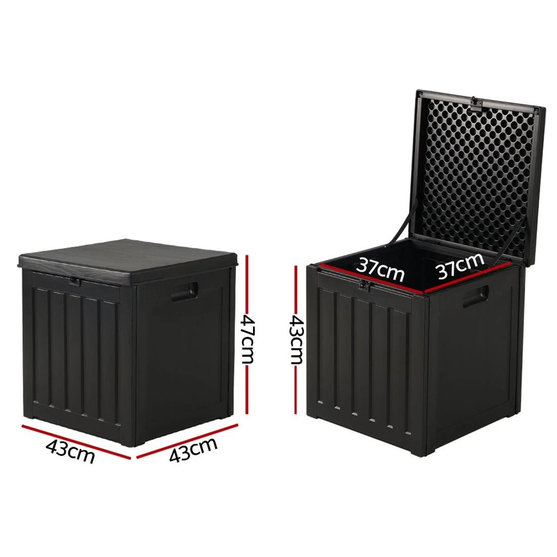 2 Gardeon Outdoor Storage Box 80L Container Lockable Garden Toy Tool Shed - Black, 2 of 7