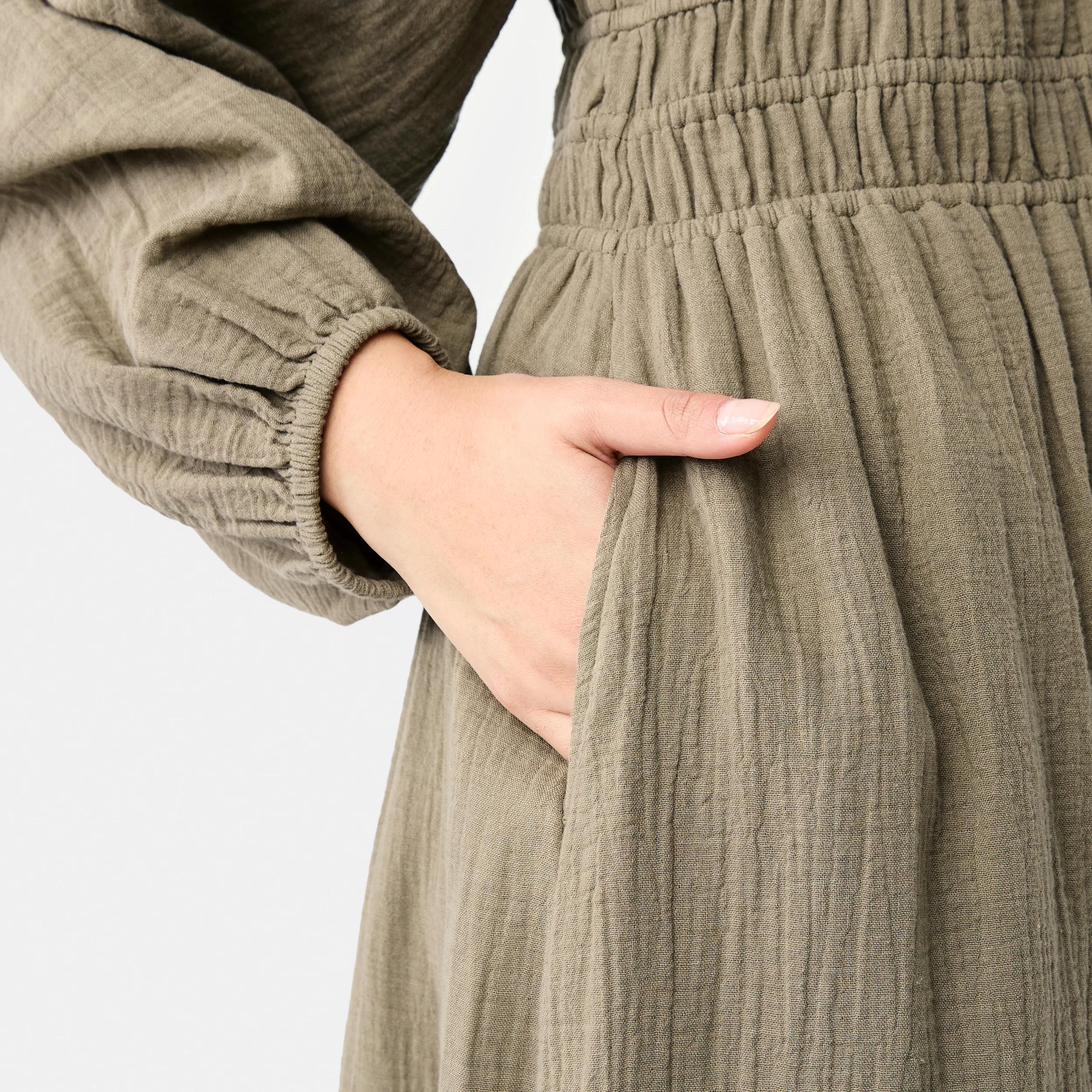 7 Long Sleeve Shirred Detail Midi Dress PAVEMENT GREY, 7 of 7