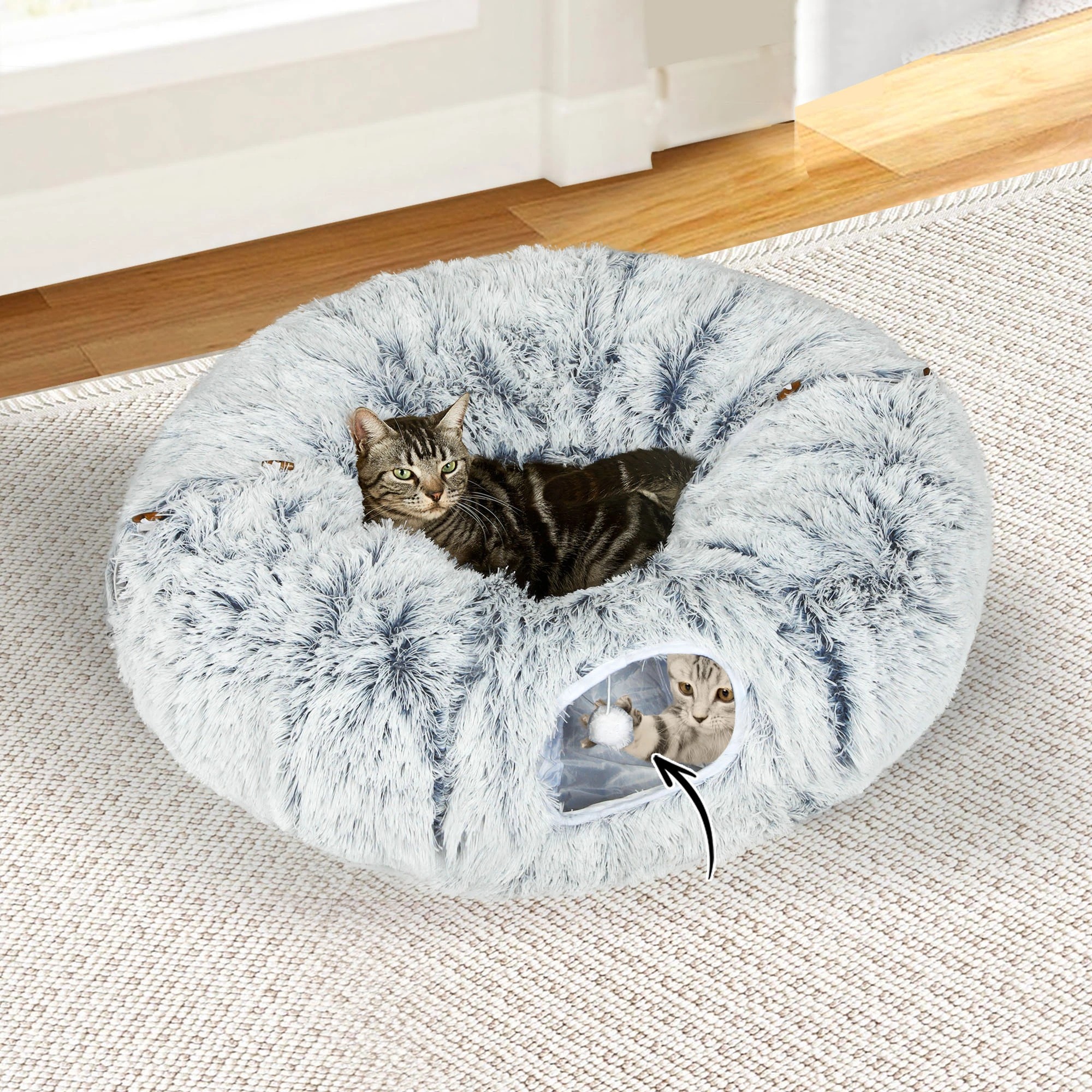 7 Pawz Cat Tunnel Soft Mat Foldable Funny Exercise Plush Kitten Play Tube Grey, 7 of 8