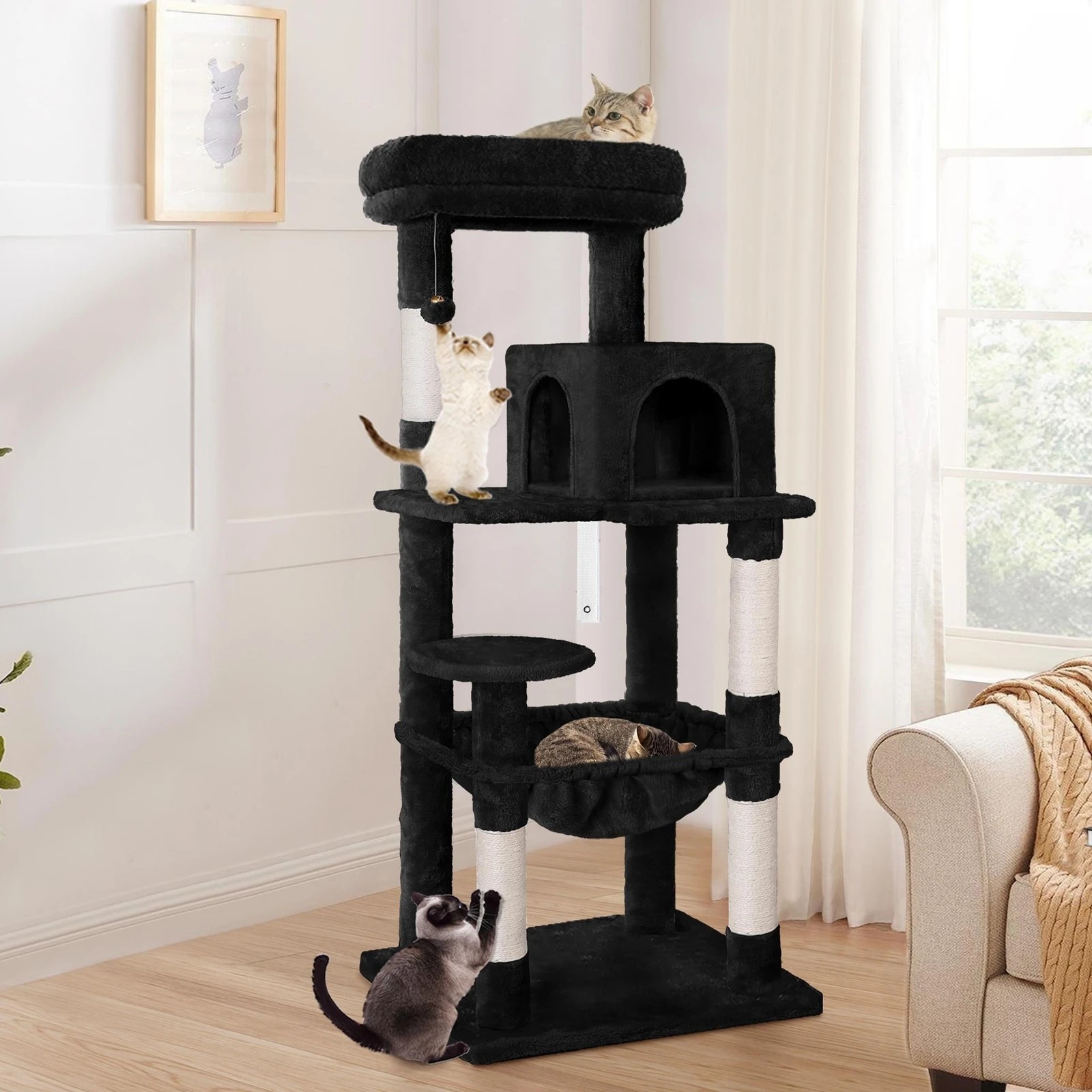 2 Beastie Cat Tree Scratching Post Scratcher Tower Condo House Furniture Wood 143 - Black, 2 of 7