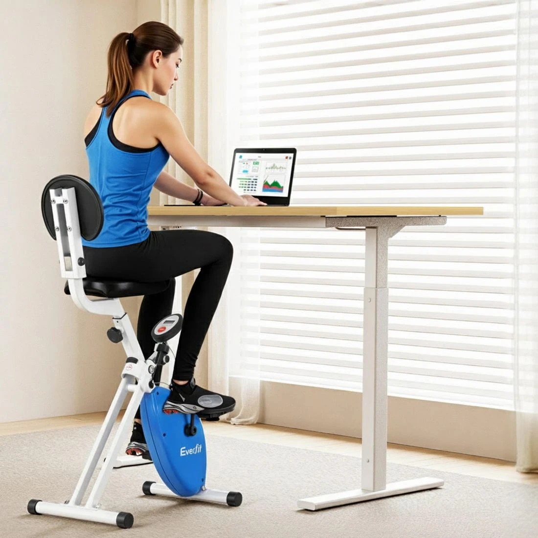 4 Artiss Under Desk Exercise Bike with 140cm Automatic Standing Desk Magnetic Resistance - Multi, 4 of 7