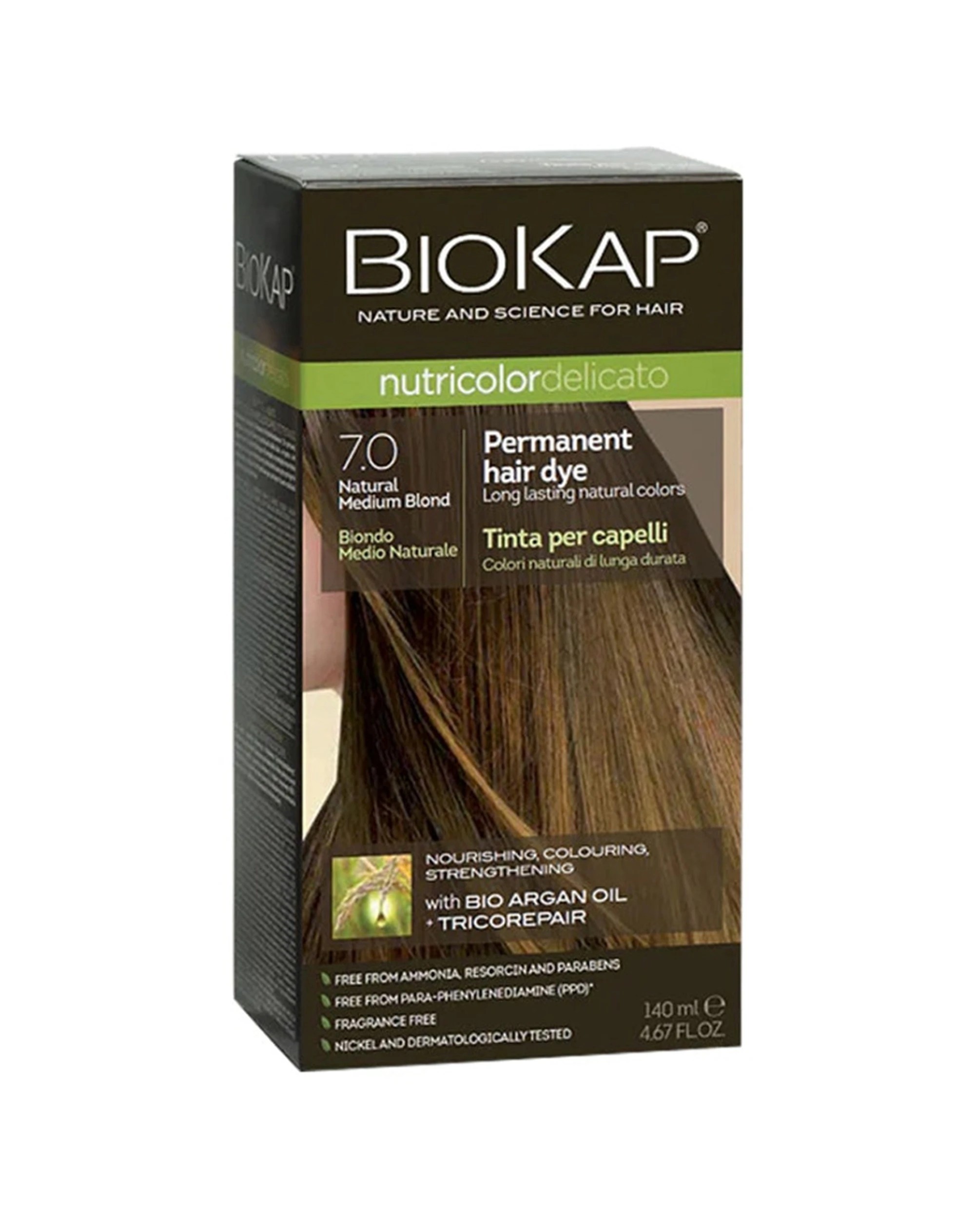1 BioKap Nutricolor Delicato 7.0 Natural Medium Blond Permanent Hair Dye, 1 of 1