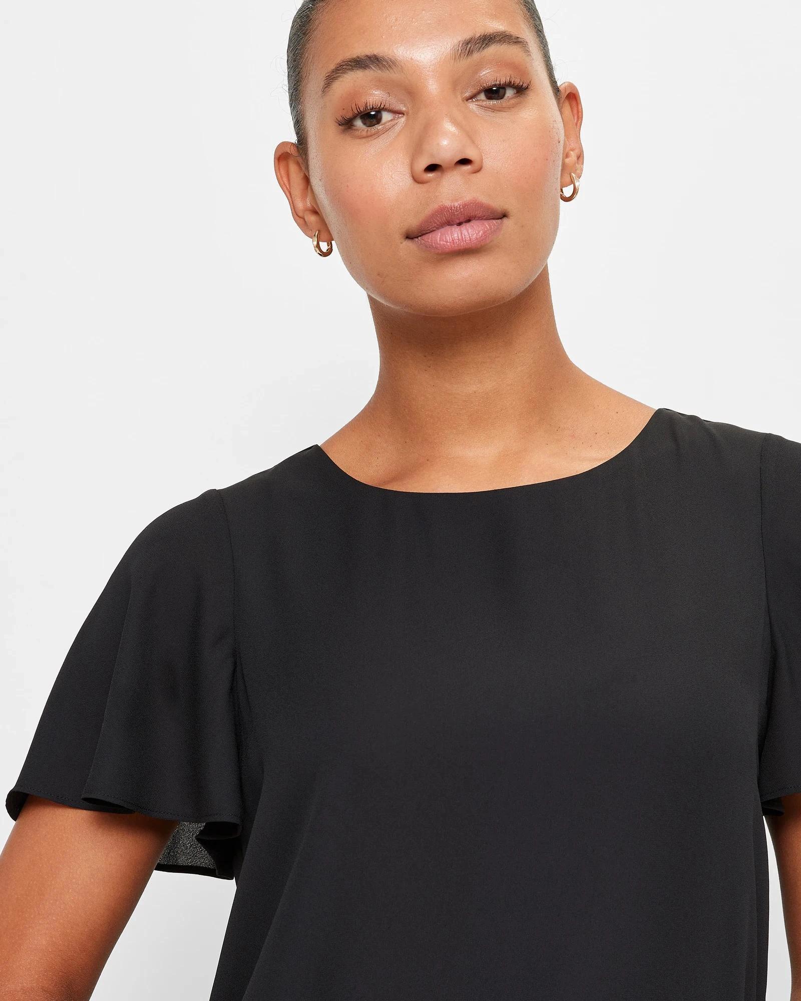 5 Crew Neck Flutter Sleeve Blouse - Preview BLACK, 5 of 5