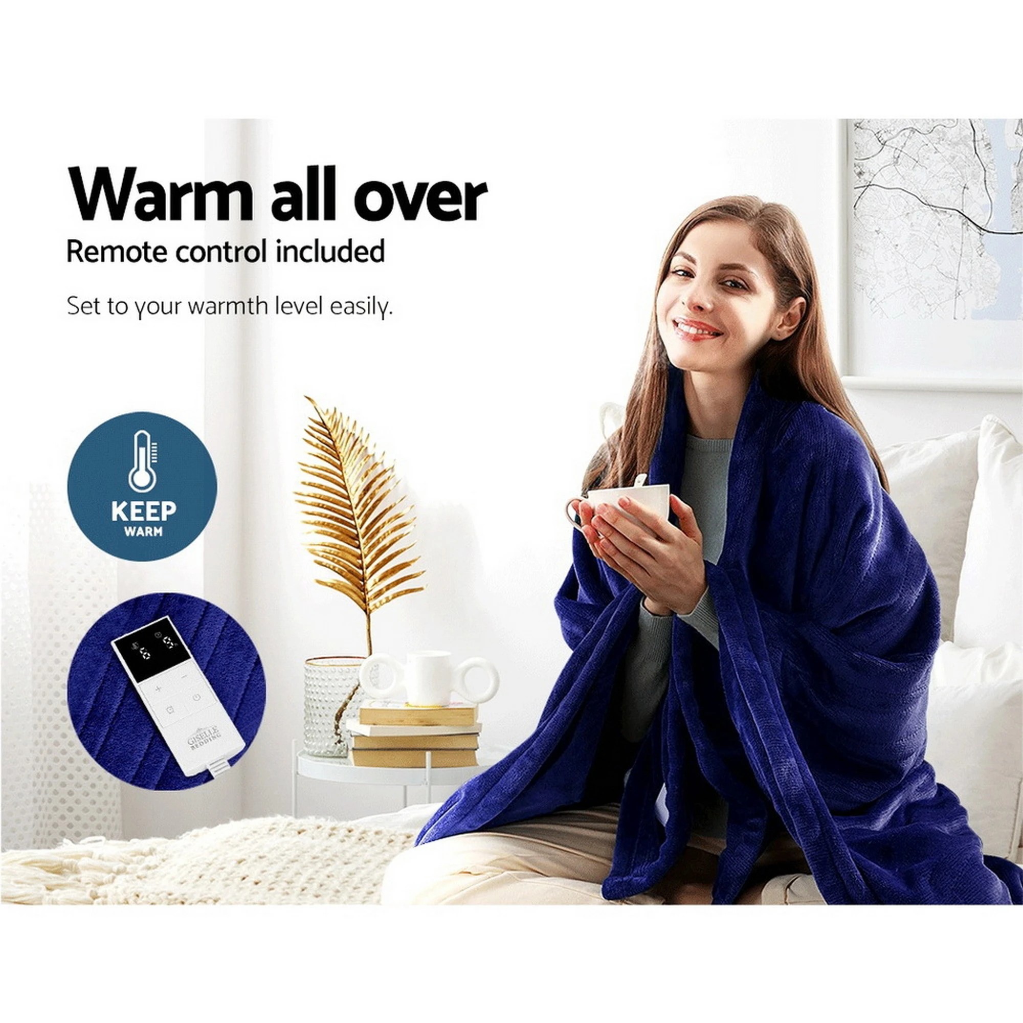 4 Giselle Electric Throw Rug Heated Blanket Fleece - Blue, 4 of 10