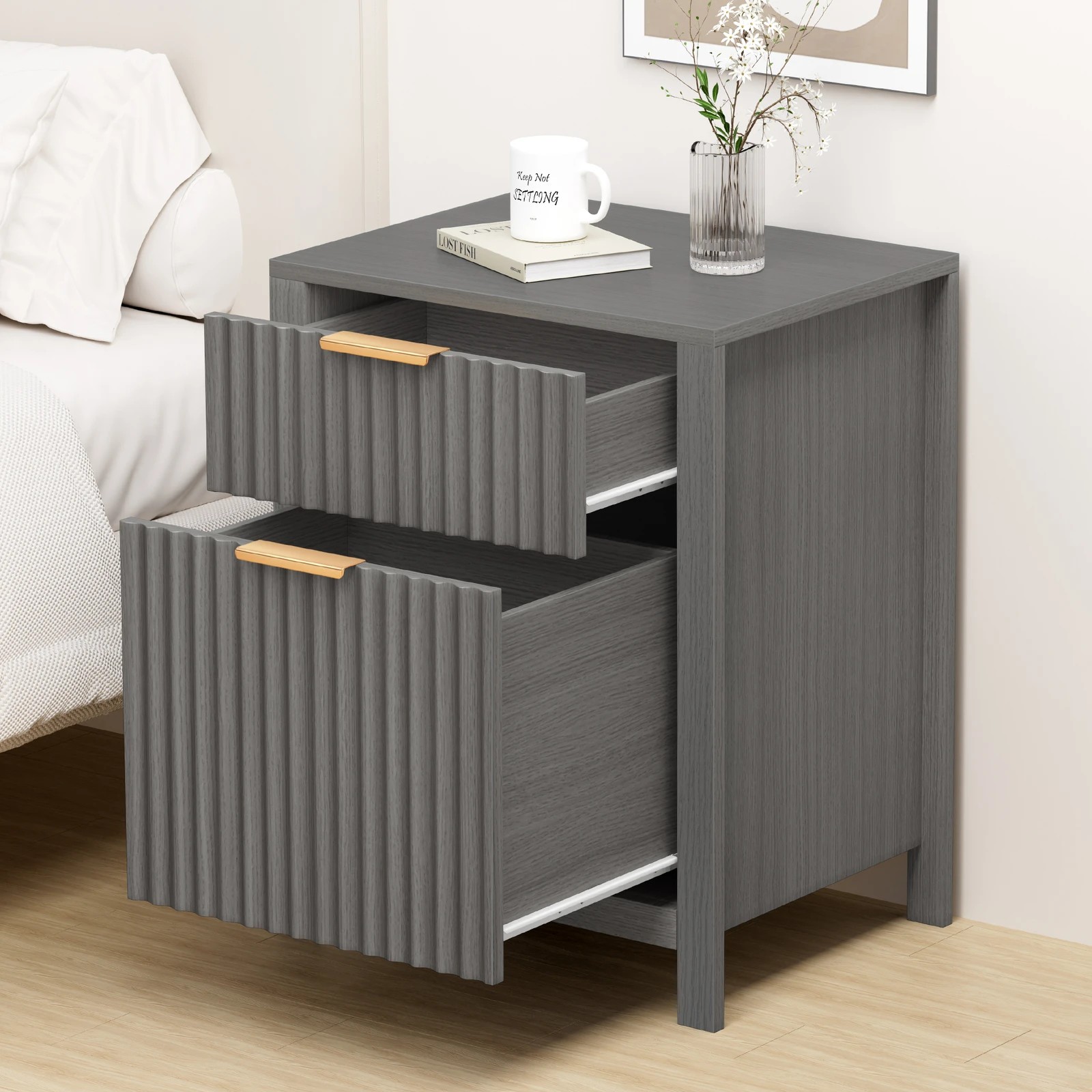 6 Alfordson 2x Bedside Table Nightstand Side Storage 2 Drawers Cabinet - Grey, 6 of 10