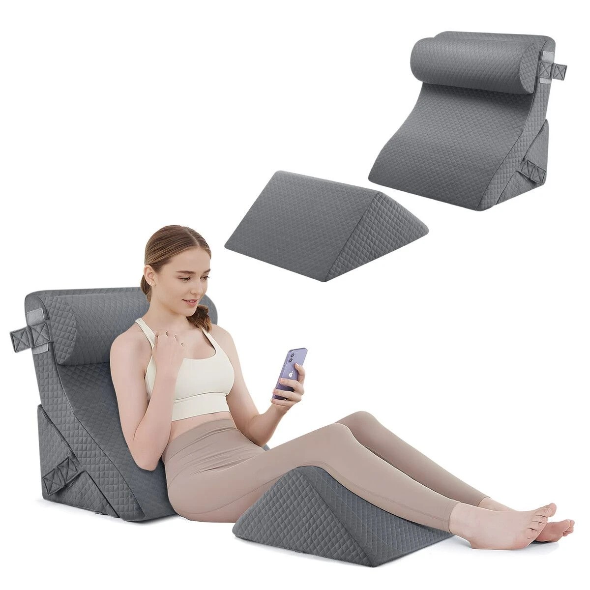 3 LUXDREAM Bed Wedge Pillow Set 4 Pcs Neck Back Head Leg Support Cotton Fabric Adjustable Triangle Cushion Headrest, 3 of 3