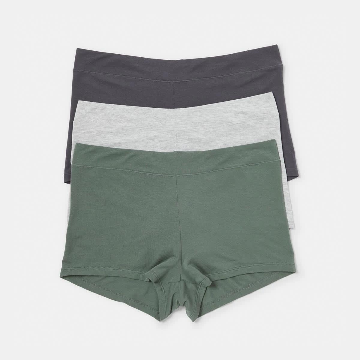 1 3 Pack Bamboo Blend Boyshort Briefs SMOKY GREEN, SILVER MARLE, SHADOW NAVY, 1 of 8