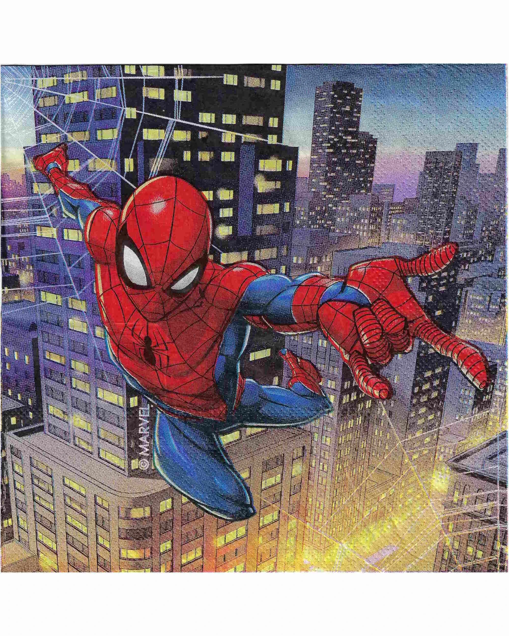 1 Design Group Spiderman City Scape Large Paper Napkins Serviettes Pack of 20 - Multi, 1 of 1