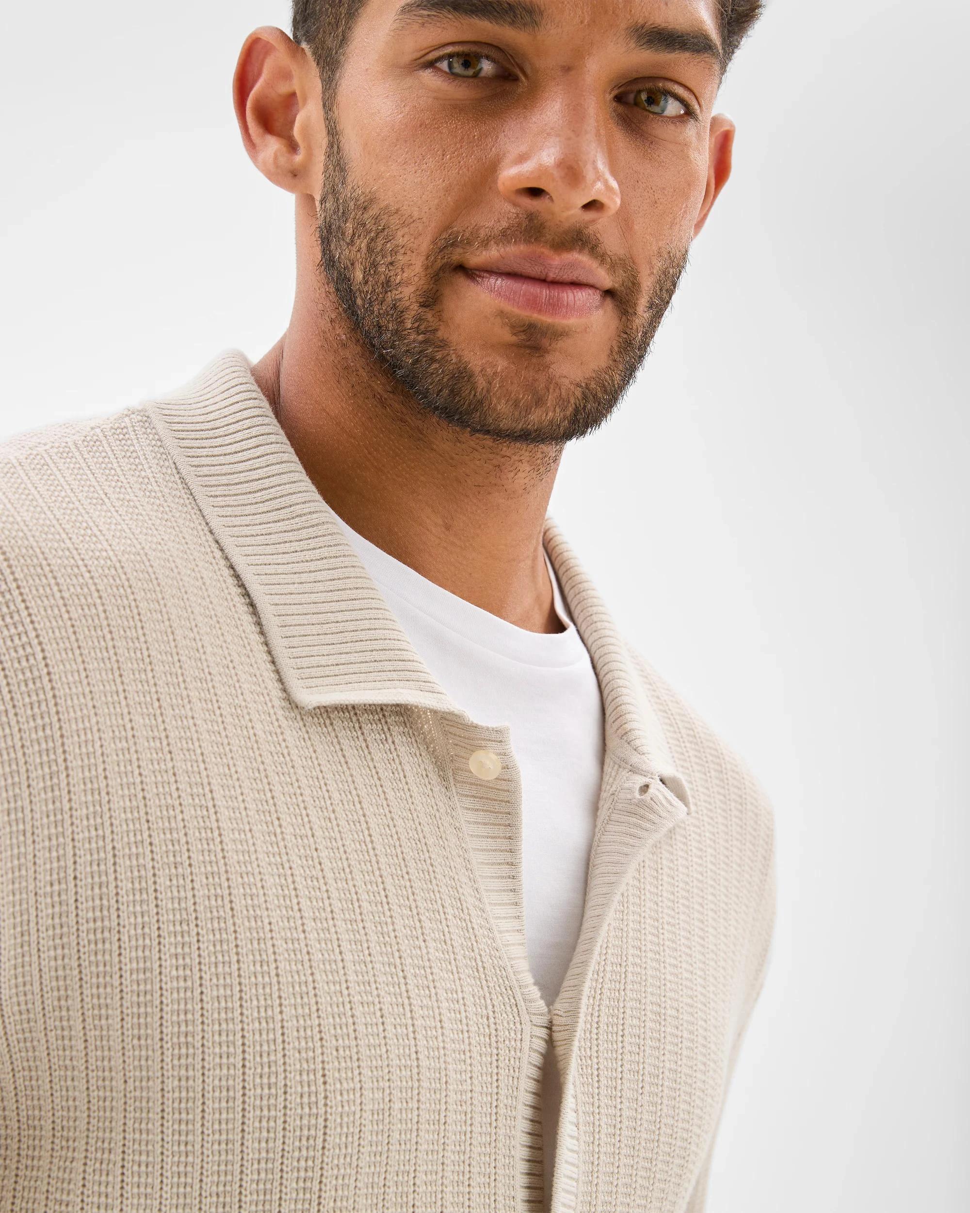 5 Australian Cotton Textured Stripe Knit Shirt - Preview NEUTRAL, 5 of 6