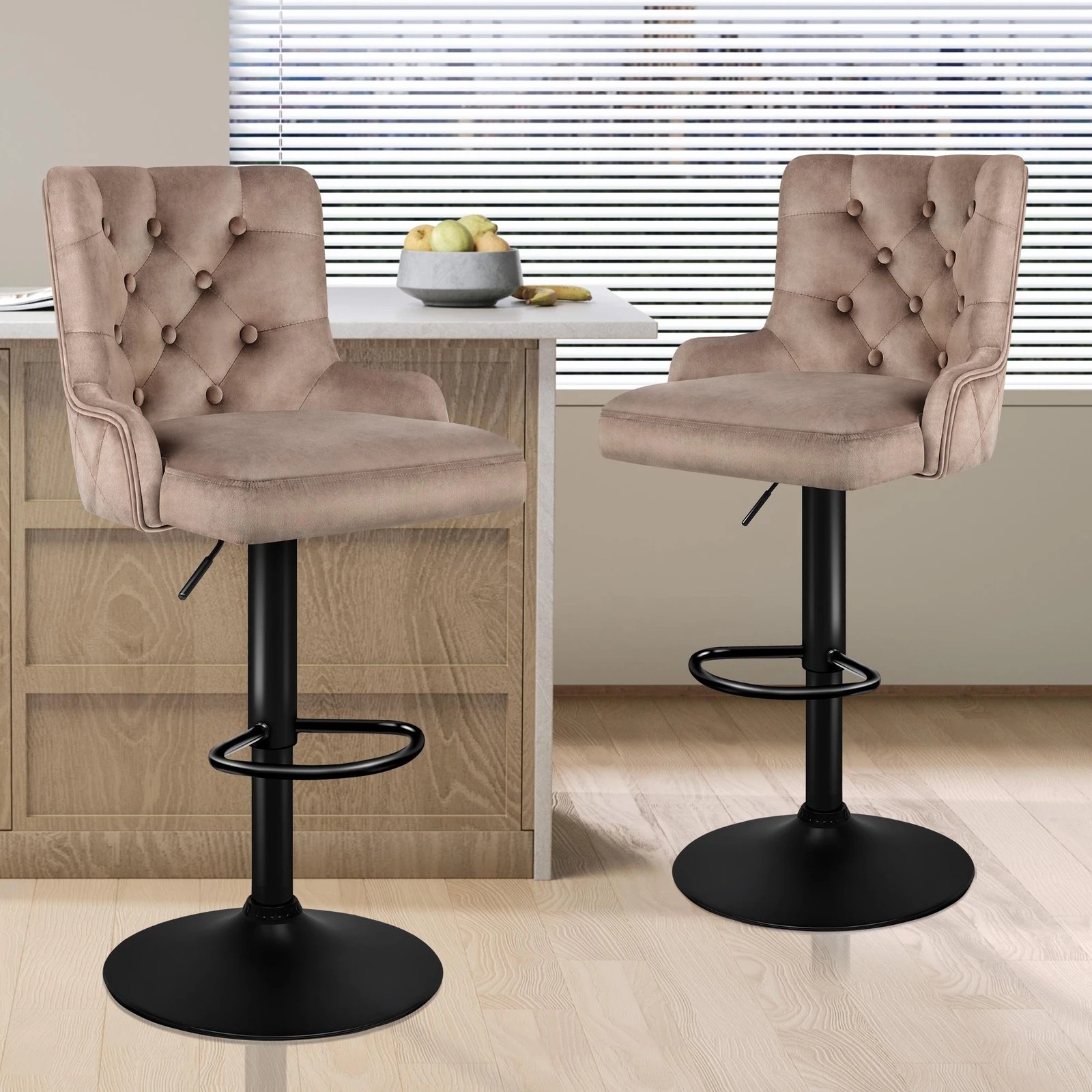 9 Alfordson 2x Bar Stools Gas Lift Velvet Bar Chairs Kitchen Swivel Bella - Brown, 9 of 9