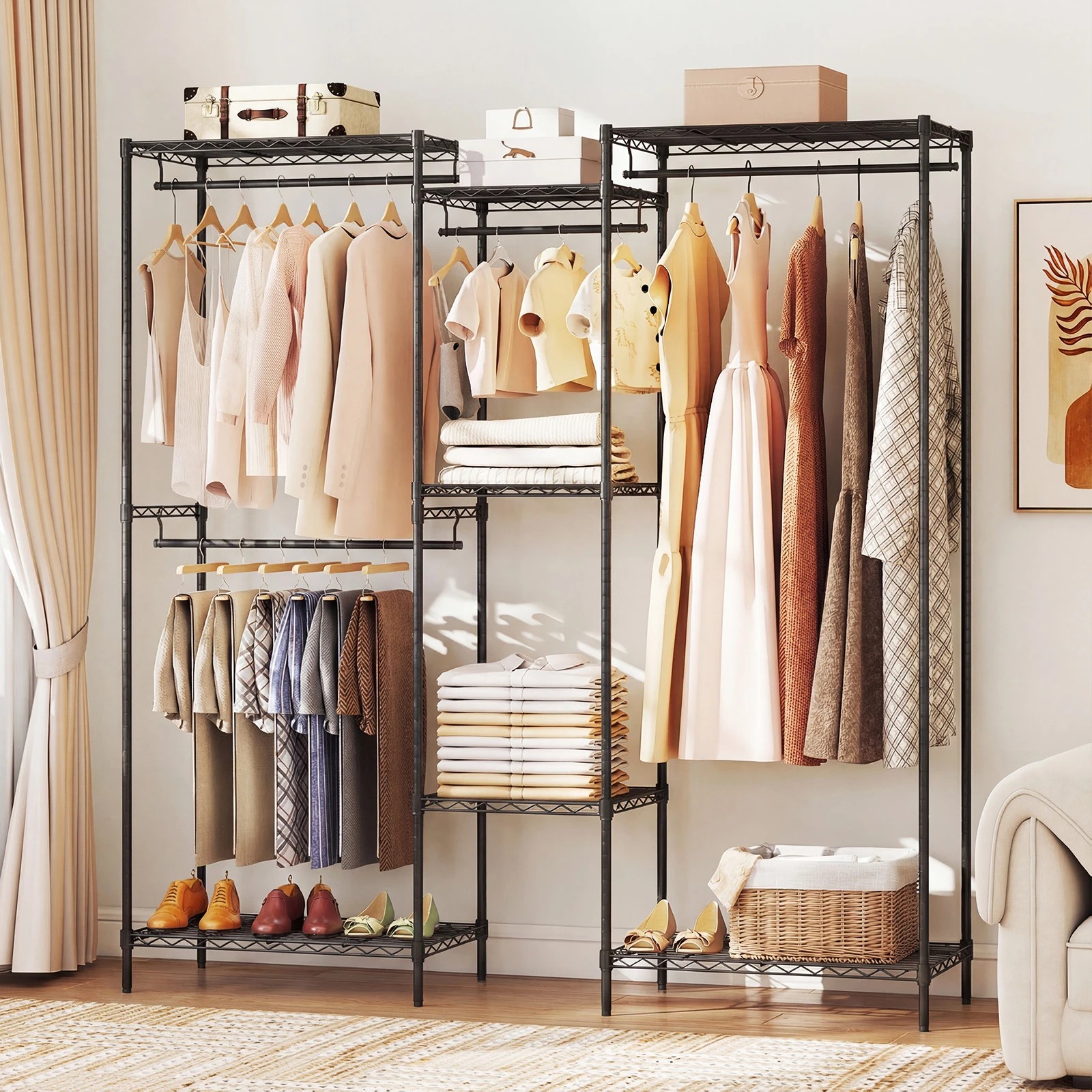 2 Costway Portable Wardrobe Clothes Organiser Metal Garment Rack w/Adjustable Shelf & Hanging Rods - Black, 2 of 3