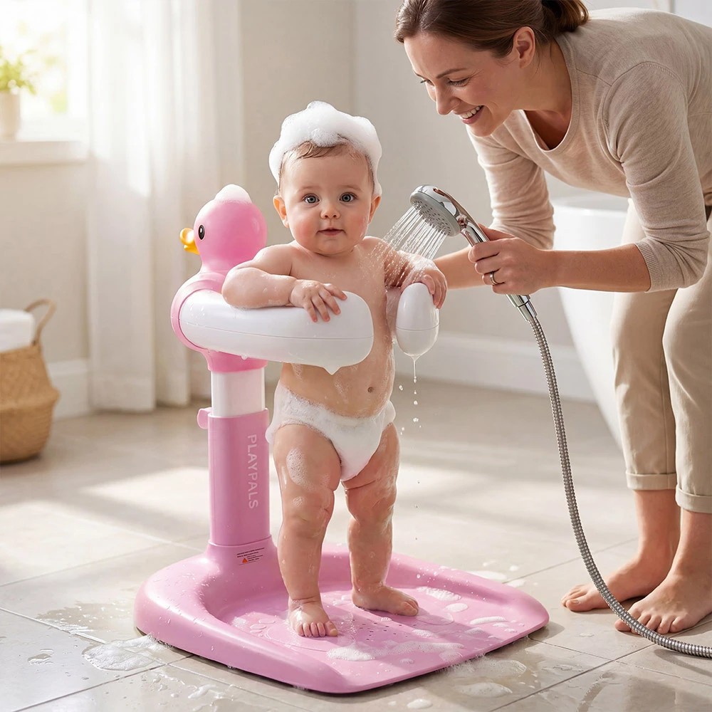 3 PlayPals Baby Shower Stand Adjustable Infant Bathtub Standing Support Rack - Pink, 3 of 3