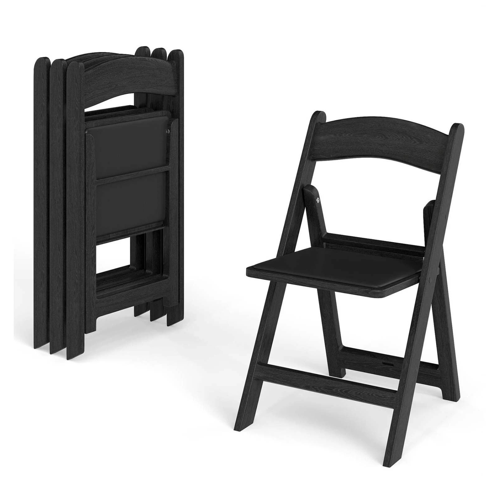 1 Costway 4x Weatherproof Folding Chair Resin Padded Dining Chairs Portable Outdoor Seats - Black, 1 of 3