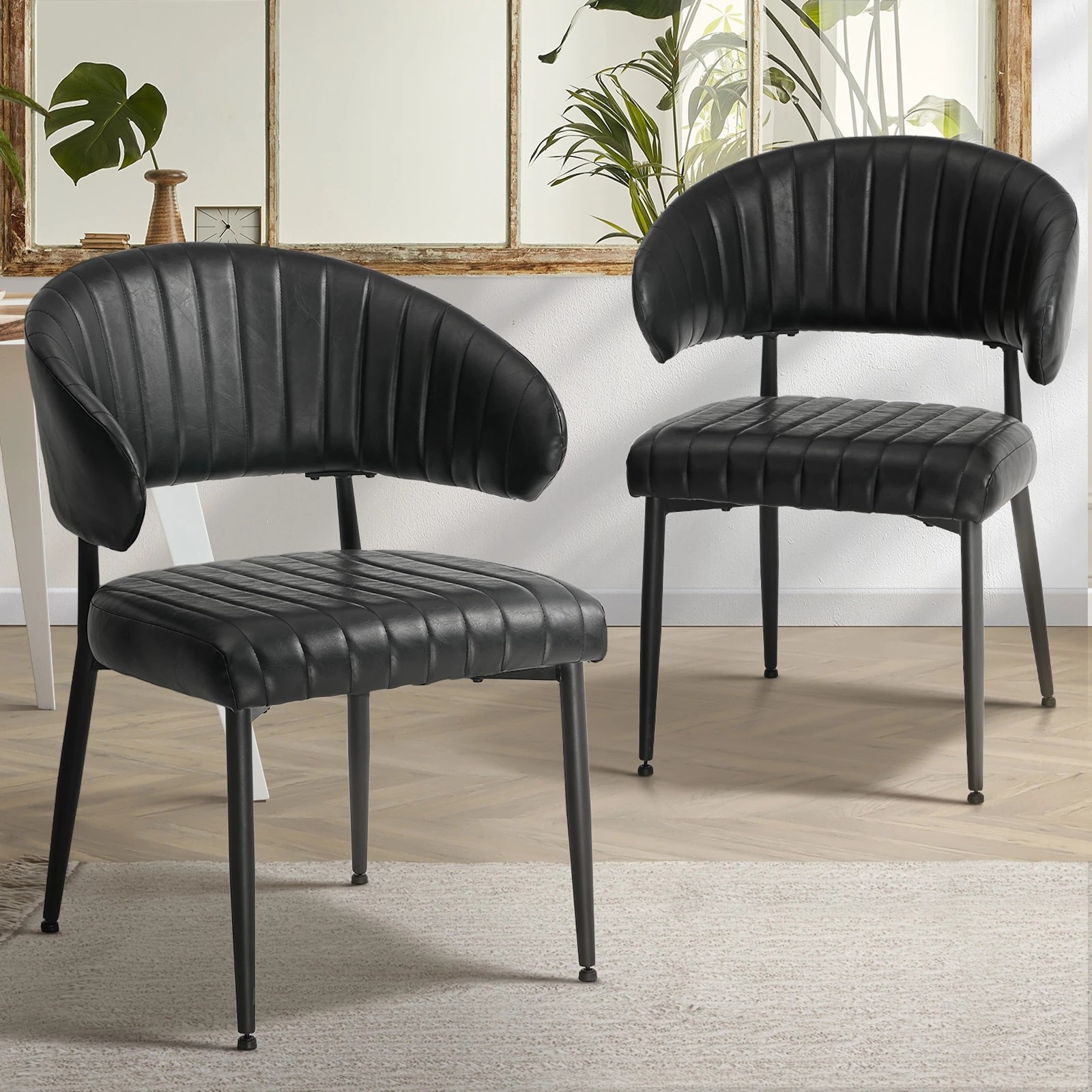 3 Oikiture 2x PU Leather Dining Chair Kitchen Padded Seat - Black, 3 of 9