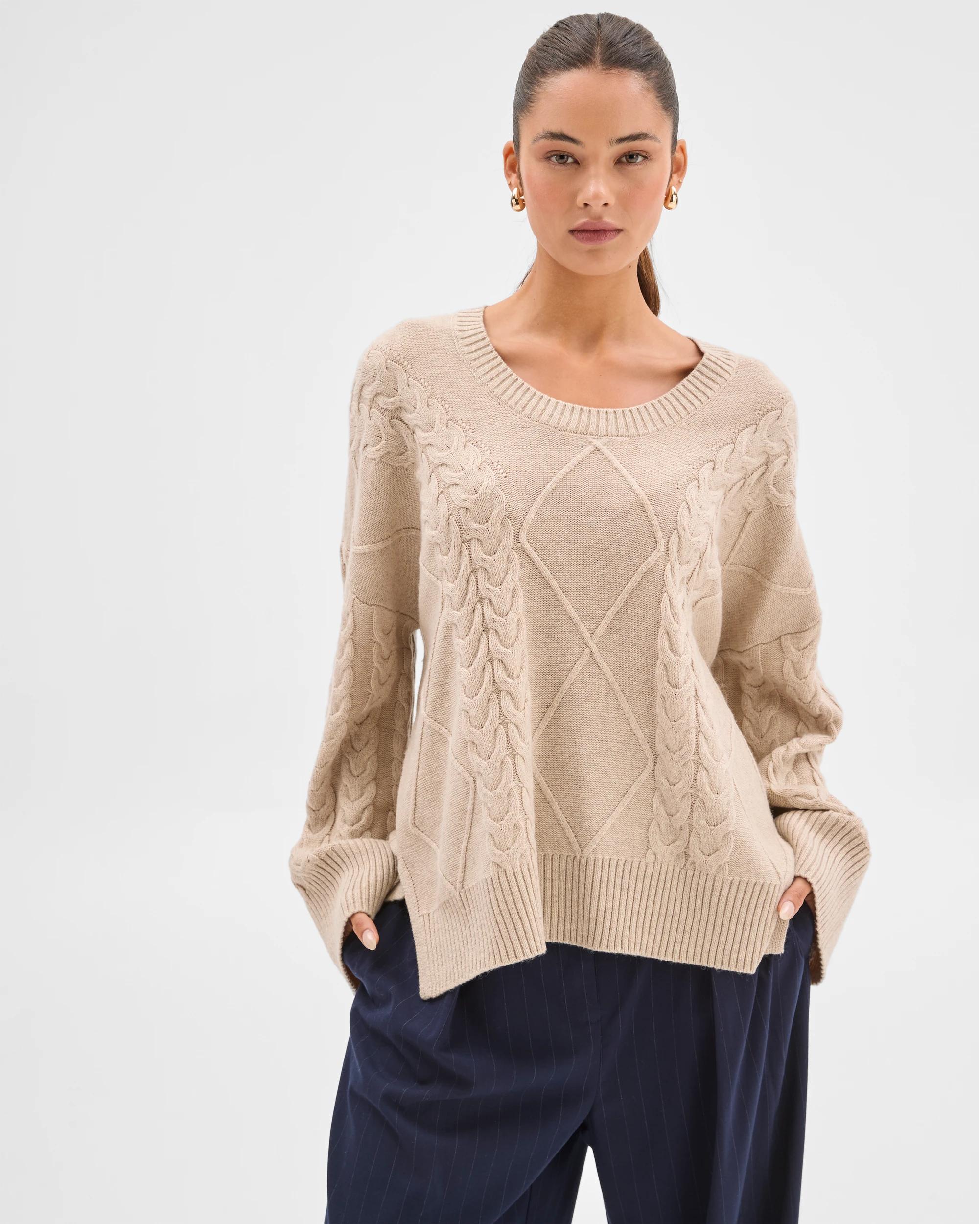 2 Lily Loves Cable Knit Jumper PINE NUT MARLE, 2 of 6
