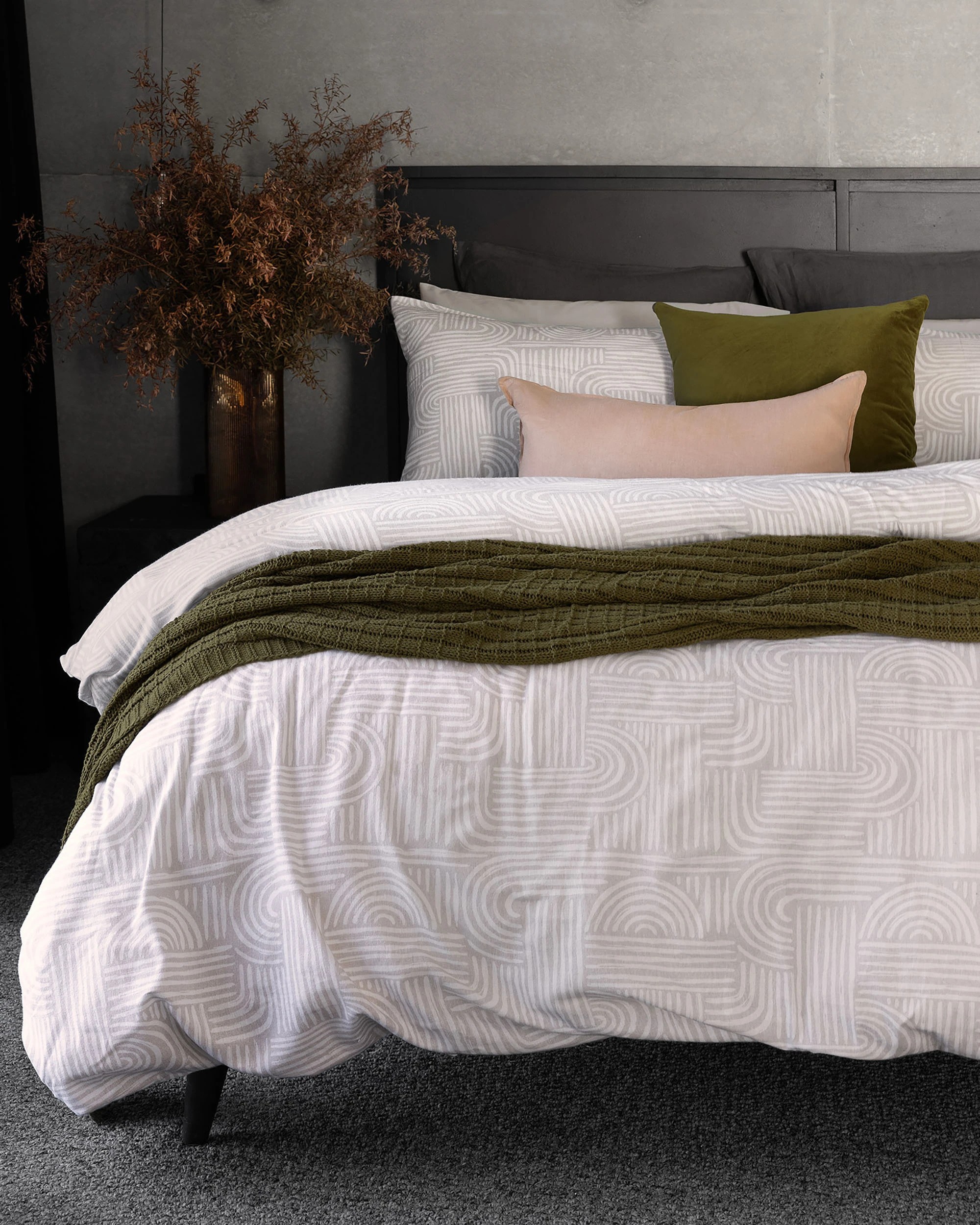 1 Bowie Brushed Cotton 160GSM Flannelette Quilt Cover Set - Double Bed - Beige - Double Bed - Beige, 1 of 4