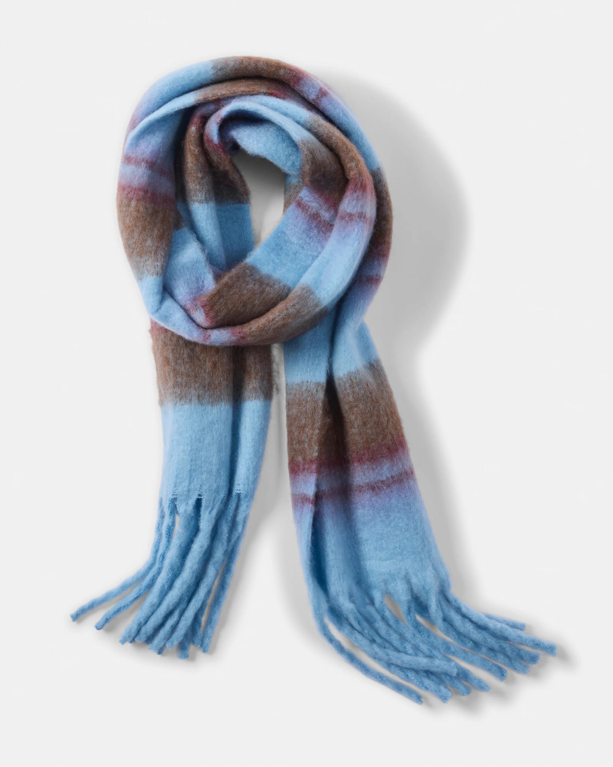 1 Printed Fluffy Scarf Blue Strp, 1 of 3