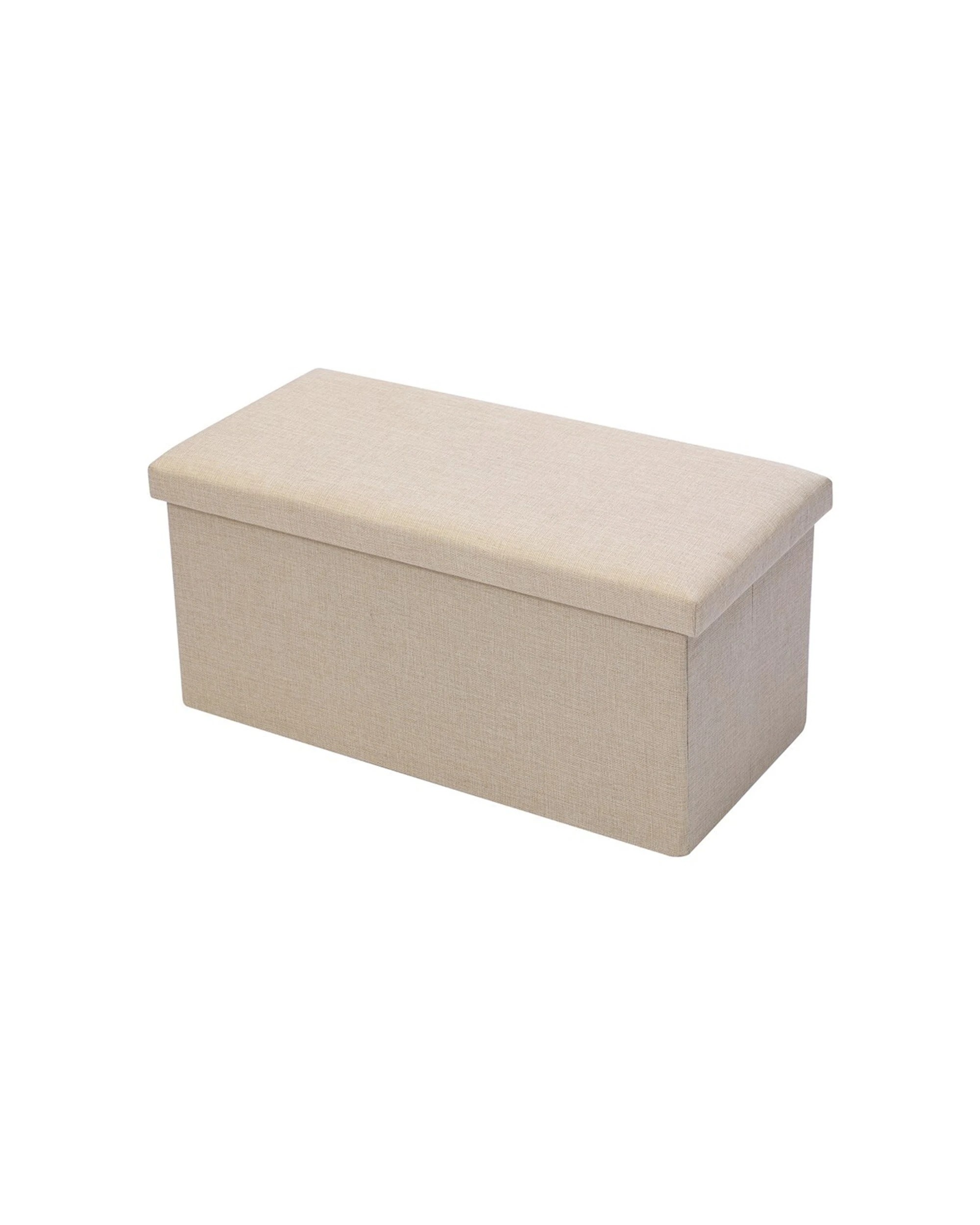 1 Boxsweden Ottoman Storage Cube Faux Linen Collapsible Design Lid Included - Beige, 1 of 4