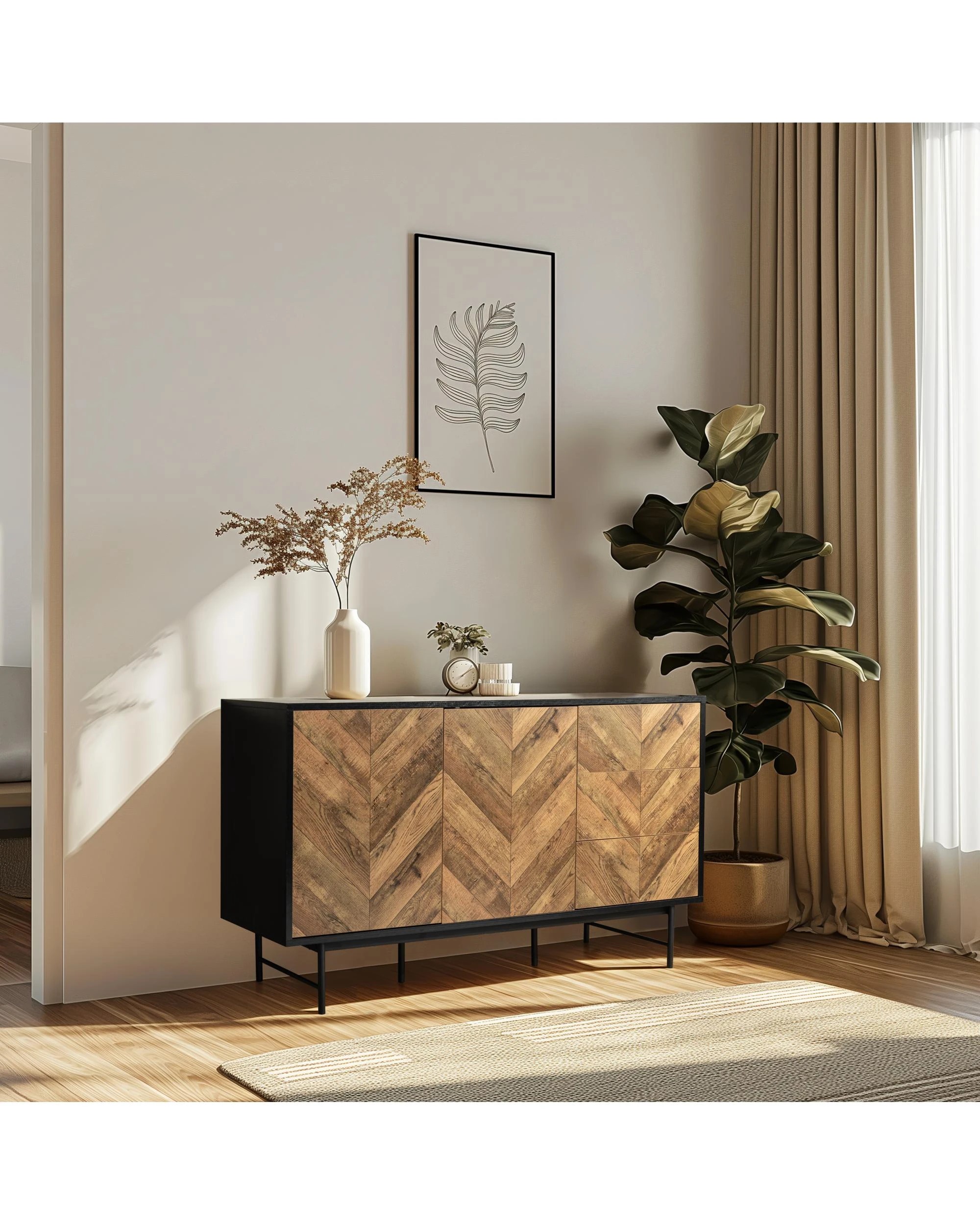 3 Kodu Buffet Credenza Sideboard Cabinet 2 Doors 3 Drawers - Black, 3 of 9