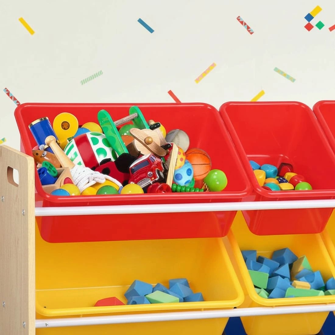 8 Keezi Kids Toy Box 12 Bins Bookshelf Organiser Children Storage Rack - Natural, 8 of 8