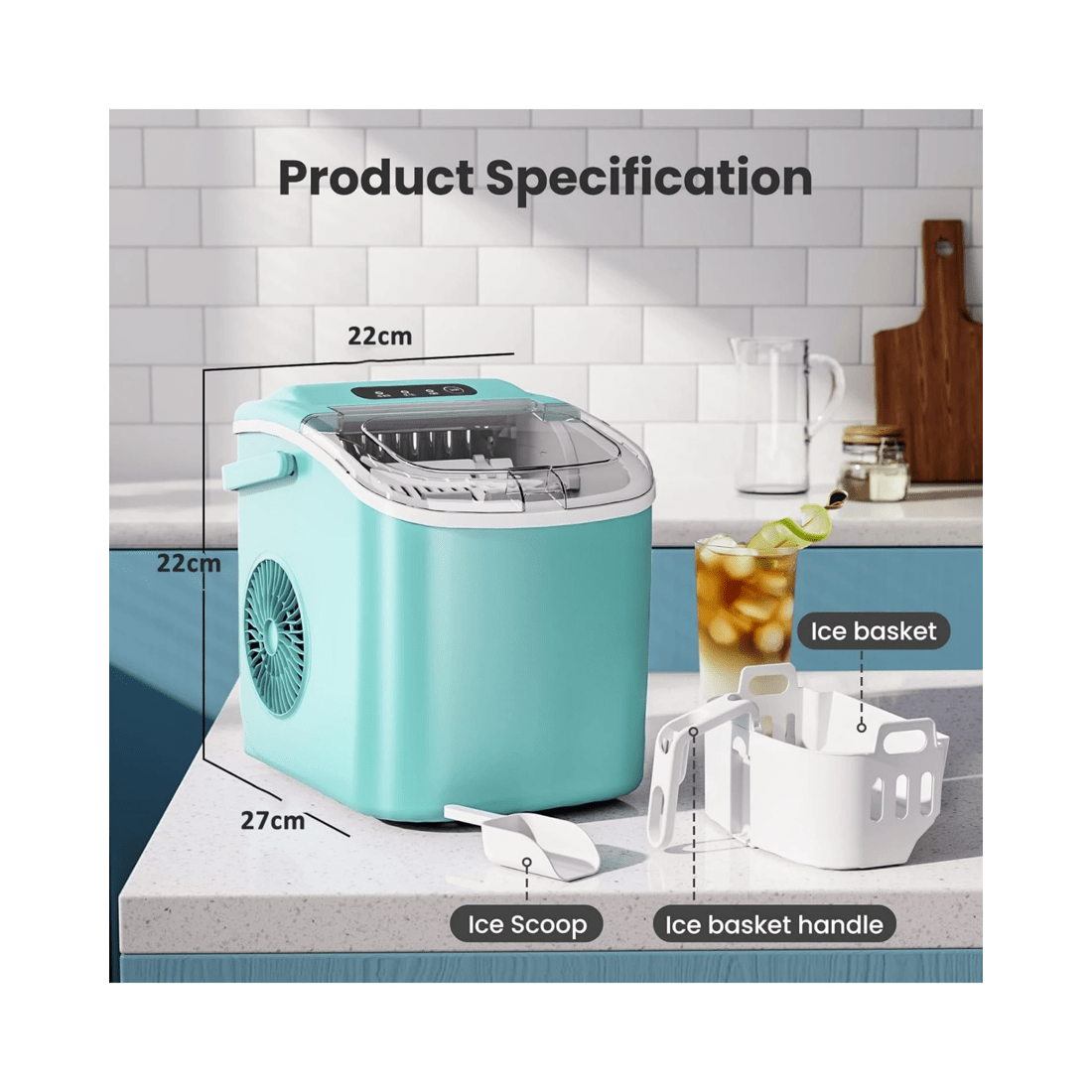 6 Advwin 12kg Ice Maker Portable Ice Cube Machine - Green, 6 of 7