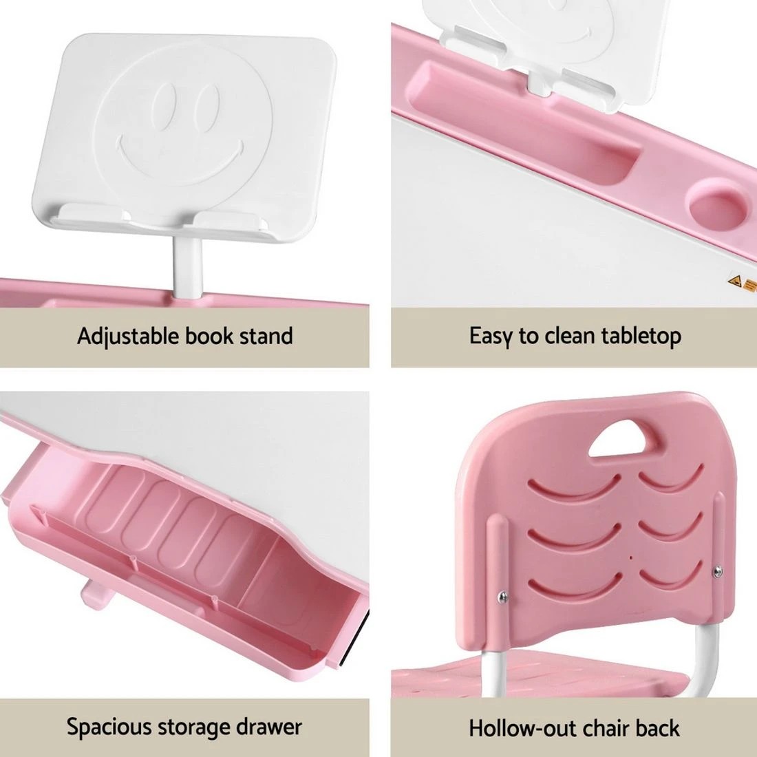 7 Keezi Kids Table and Chair Set Adjustable Study Desk w/ LED Lamp Reading - Pink, 7 of 7