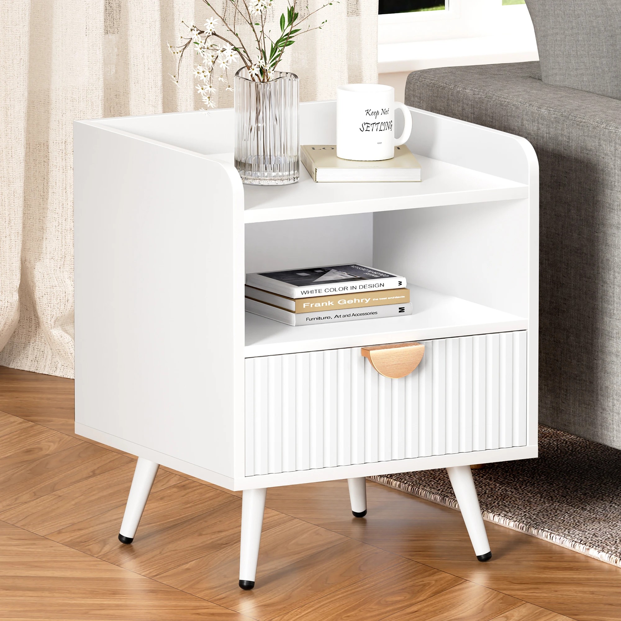 5 Alfordson Bedside Table with Drawer - White, 5 of 9