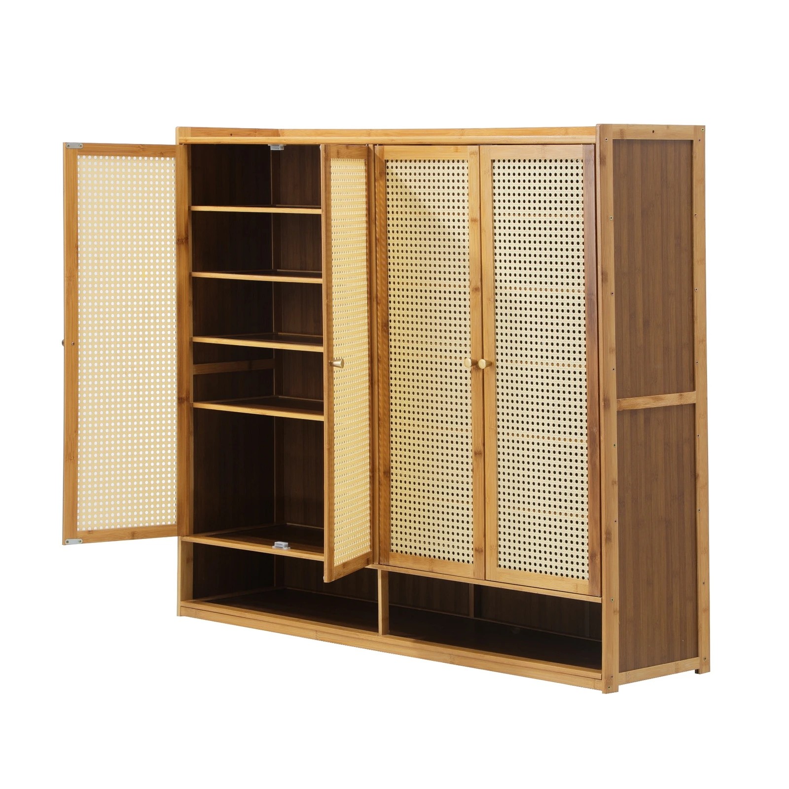 7 Oikiture Shoe Storage Cabinet Shoes Rack Organiser Shelf 4 Doors Rattan
 - Natural, 7 of 10