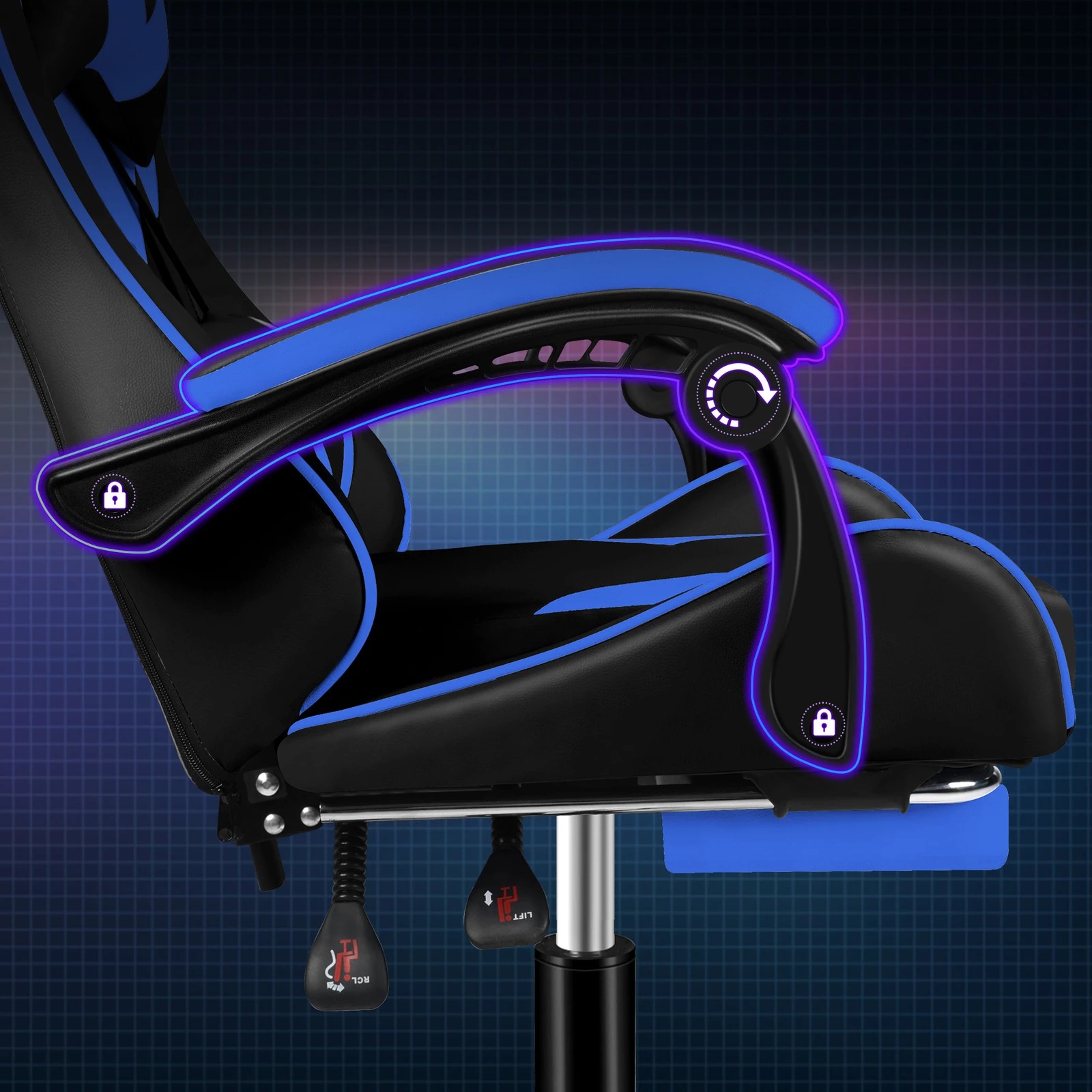 2 Alfordson Gaming Office Chair Massage Computer Footrest Leather - Blue, 2 of 10