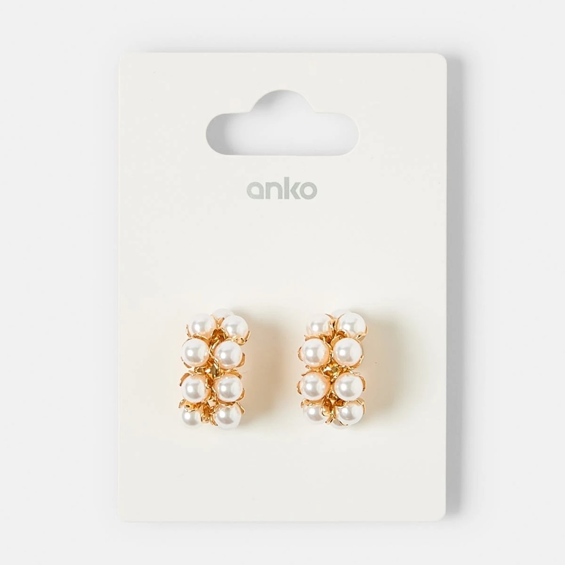 5 2 Rows Faux Pearl Hoop Earrings - Gold Tone and White, 5 of 5