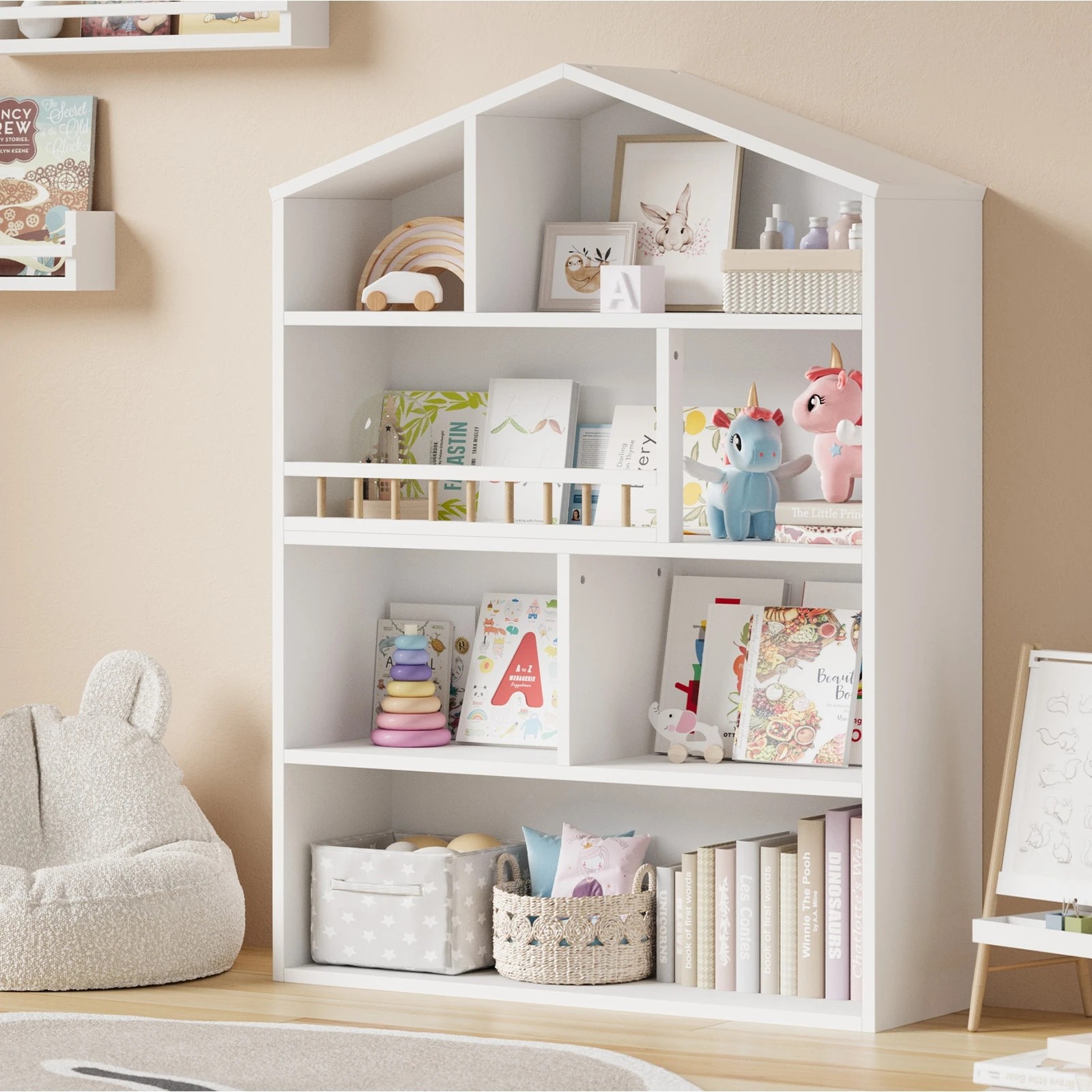 2 Oikiture Kids Bookshelf Toy Storage Organiser Bookcase Display Shelf Rack
 - White, 2 of 10