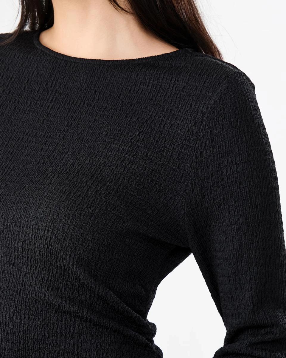 6 Long Sleeve Crinkle Ruched Midi Dress Black, 6 of 8