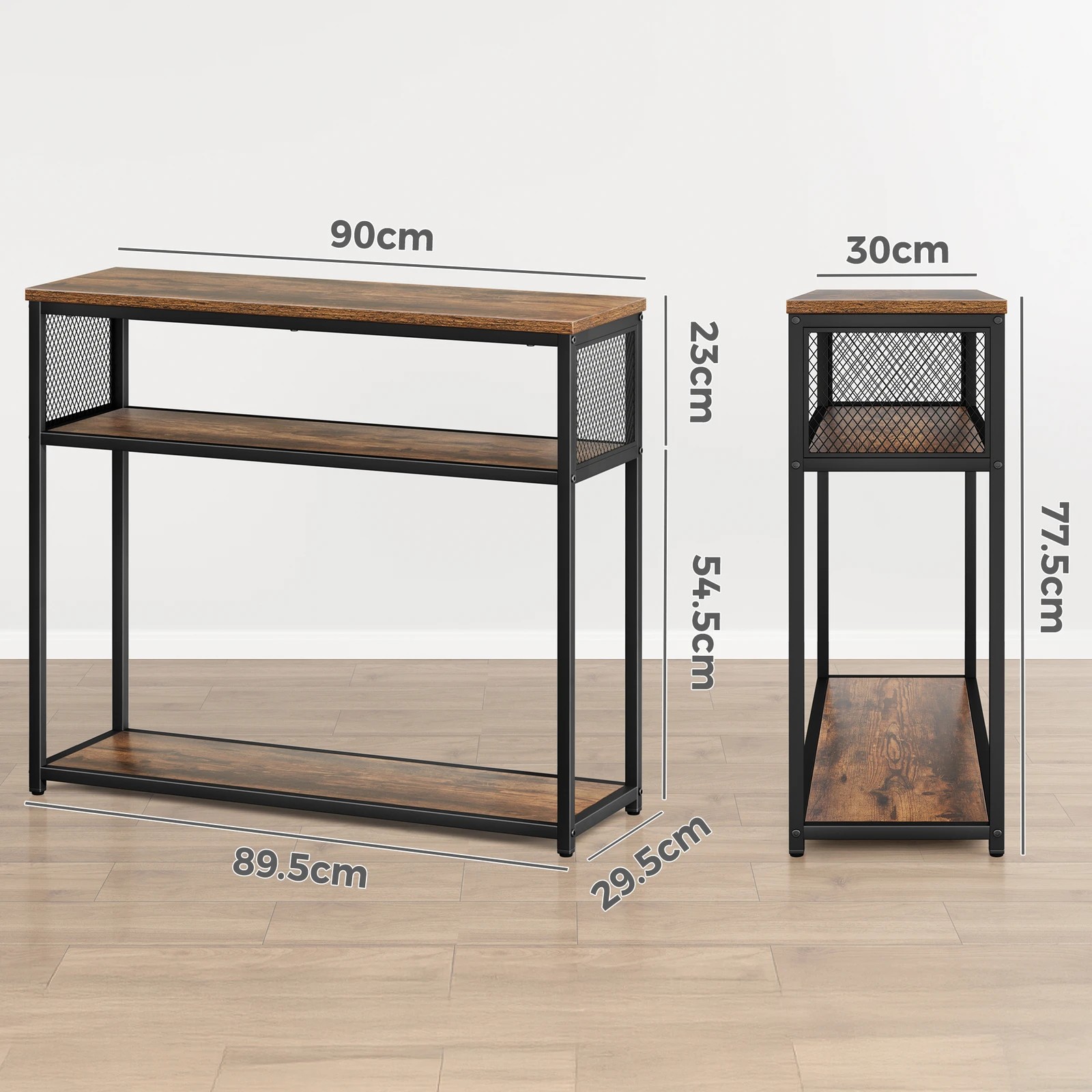 8 Alfordson Console Table Entry Storage Rack Industrial Wooden 3-tier Shelf - Oak, 8 of 10