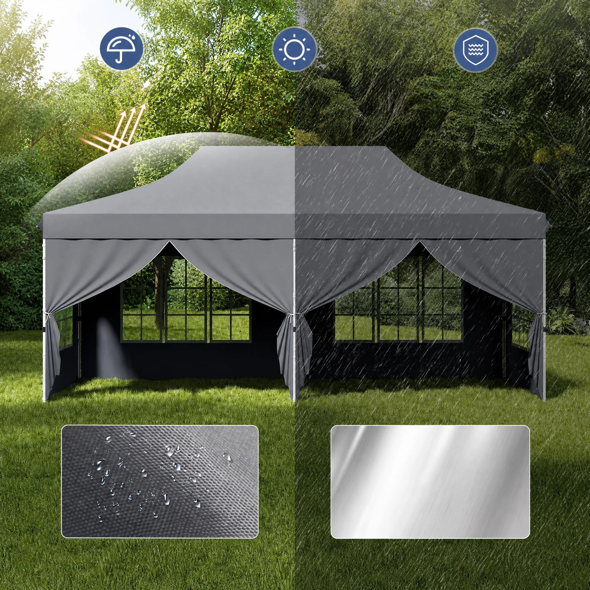 4 Costway Gazebo 3×6m Pop up Marquee UPF50+ Wedding Party Tent Side Wall - Grey, 4 of 9