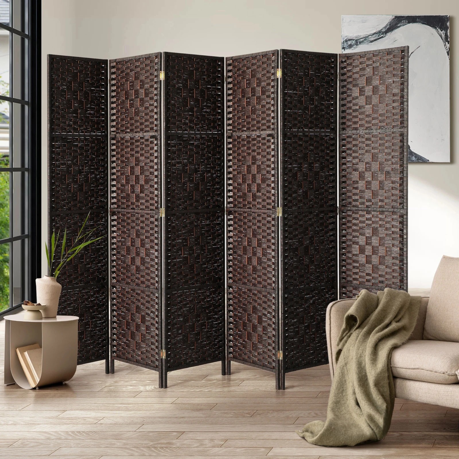 3 Oikiture 6 Panel Room Divider Screen Privacy Dividers - Brown, 3 of 10