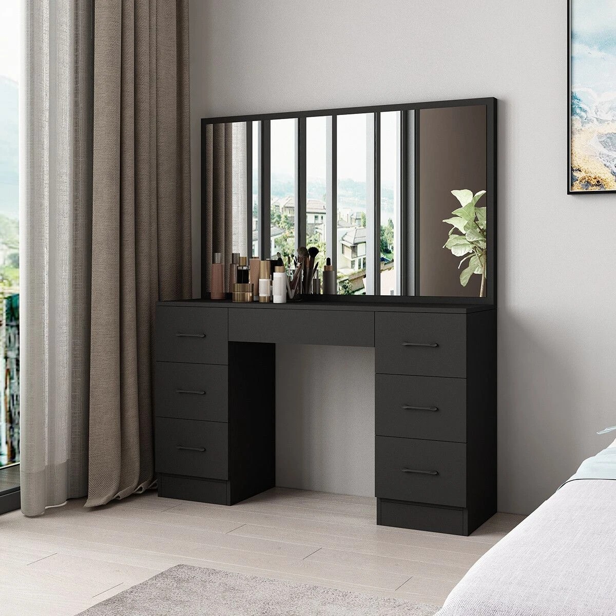 6 LUXSUITE Dressing Table Set with Mirror Makeup, 6 of 9
