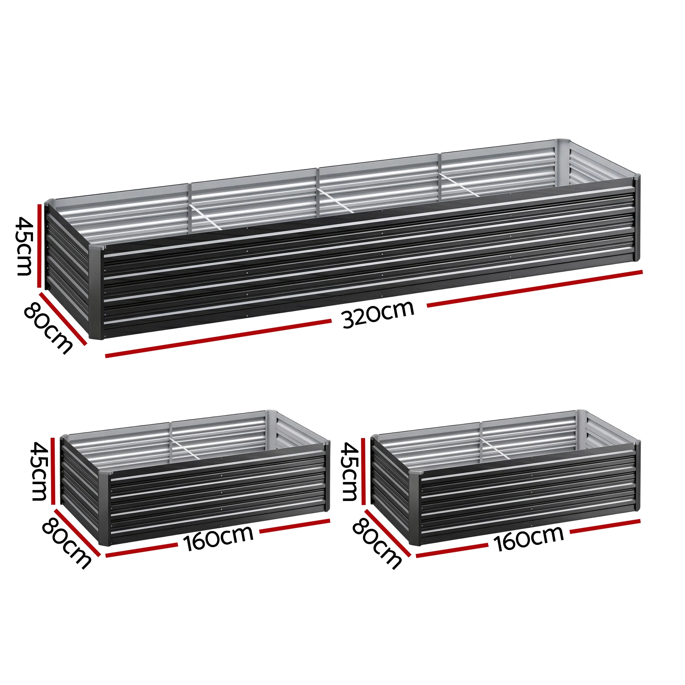 2 Green Fingers 2-in-1 Raised Garden Bed 320cm, 45cm Depth, Rust-Proof Steel, Gloves - Grey, 2 of 4