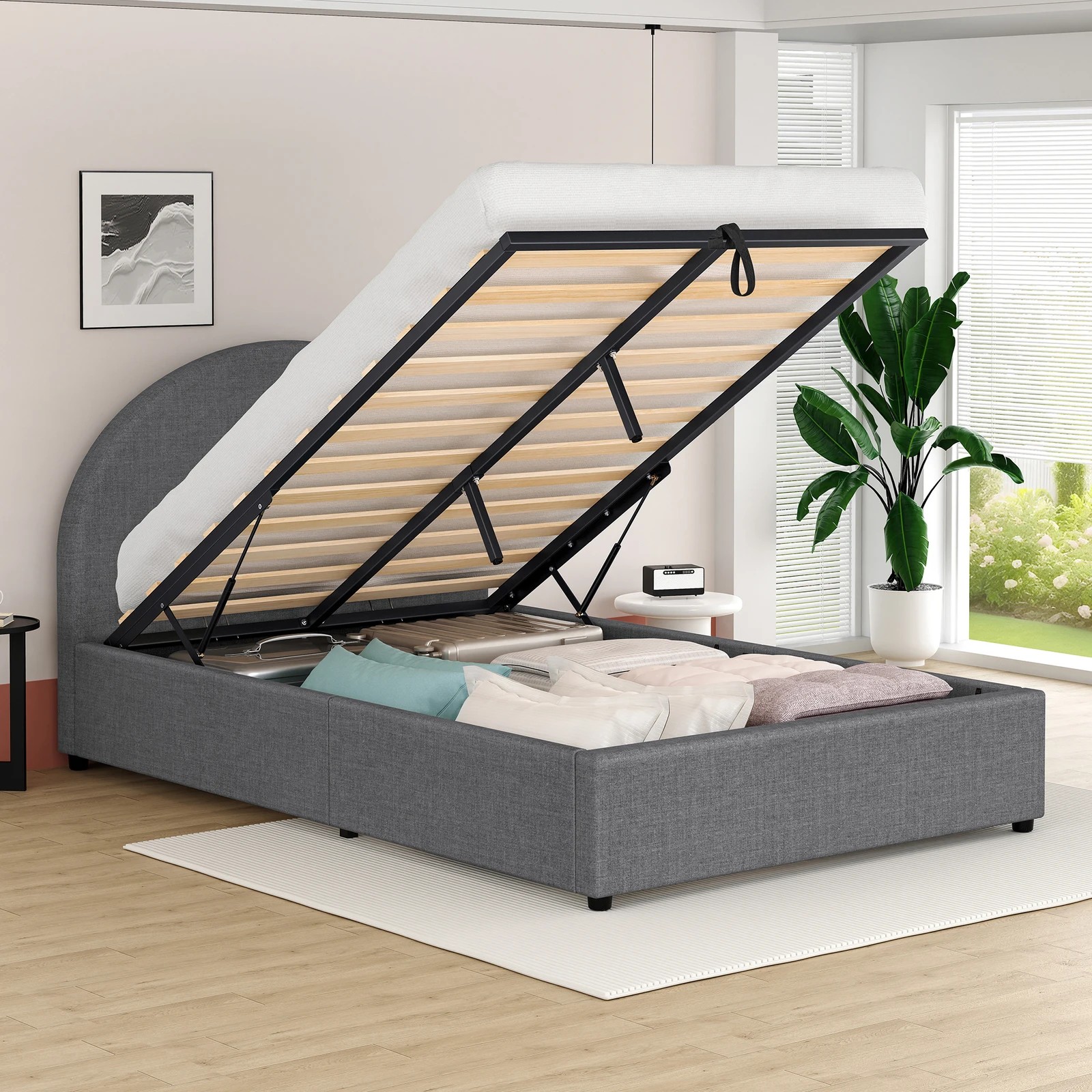4 Alfordson Bed Frame King Single Gas Lift Base With Storage Fabric Howell - Grey, 4 of 10