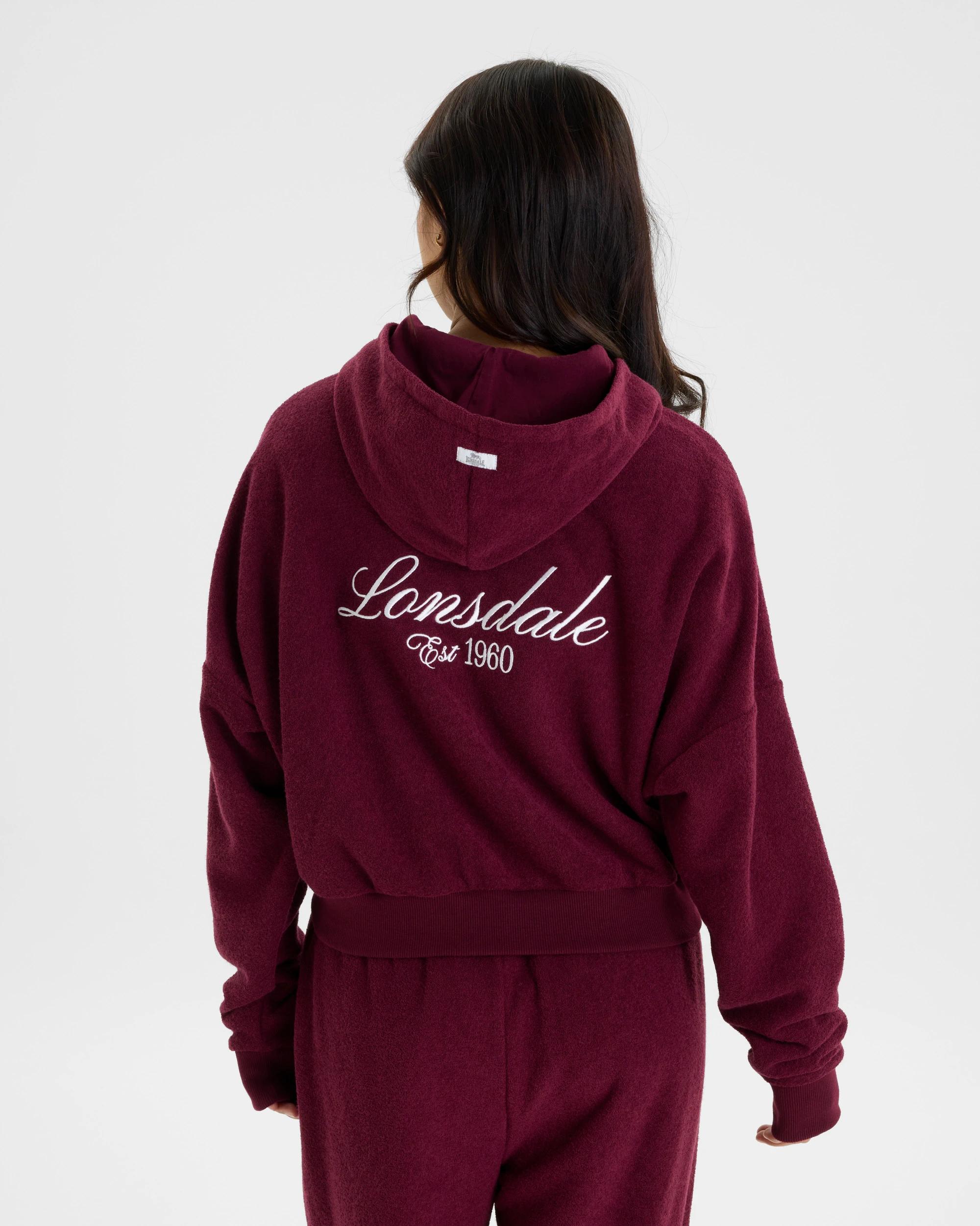 3 Lonsdale London Bouclé Boxy Zip Thru Sweat DARK BERRY, 3 of 6