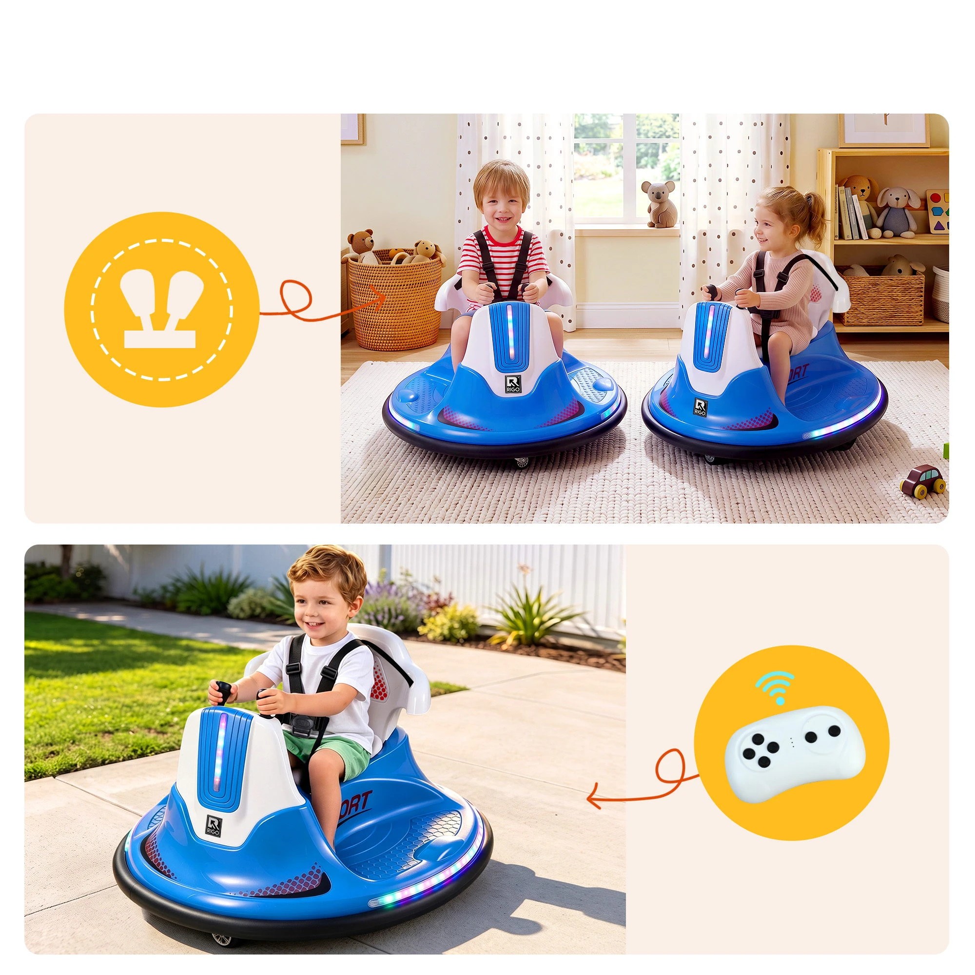 7 Rigo Ride on Cars Kids Bumper 12V Ride on Toy Toddler Remote Control - Blue, 7 of 10