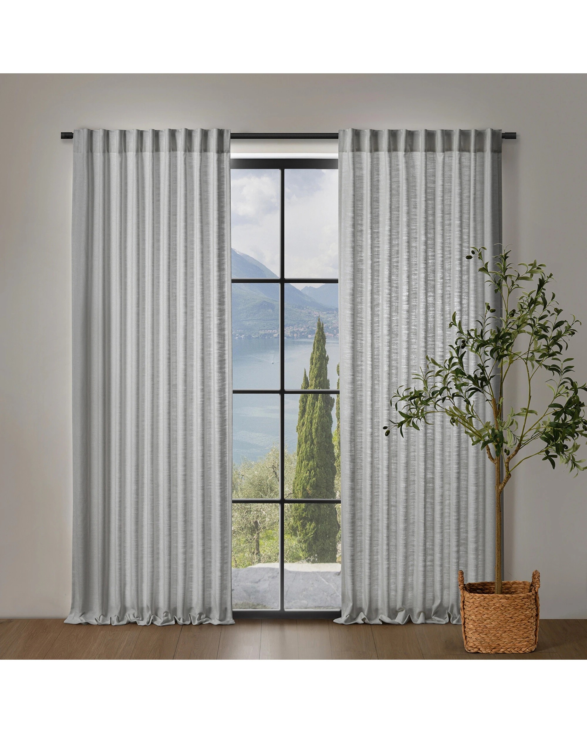 1 Cadence & Co. Adria Light Filtering Linen Blend Concealed Tab Top Curtain Twin Pack 135x223cm - Pewter, 1 of 6