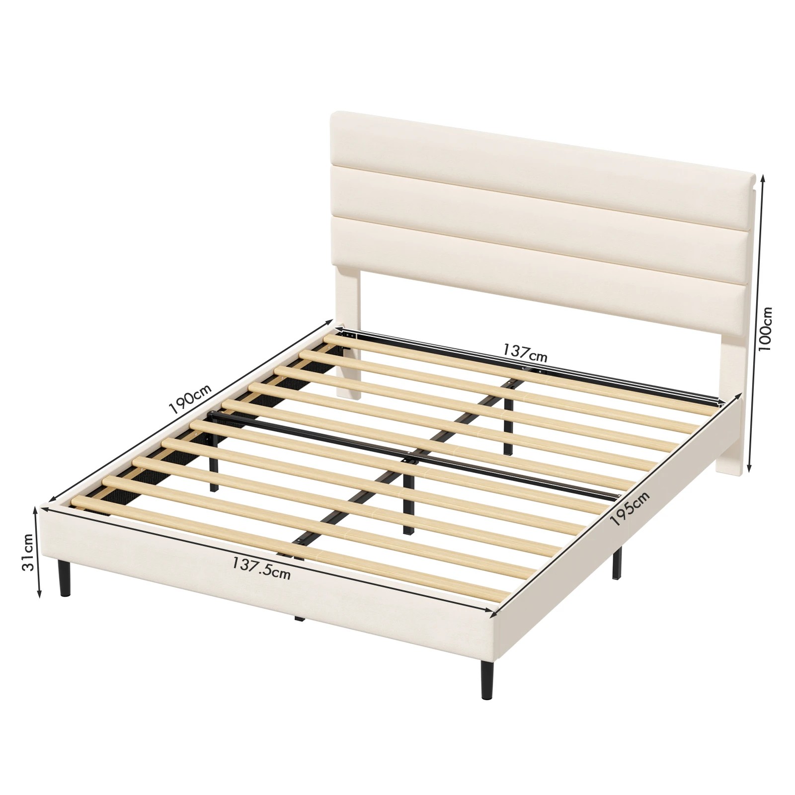 3 Advwin Double Velvet Upholstered Bed Frame with Wooden Slats - Beige, 3 of 7