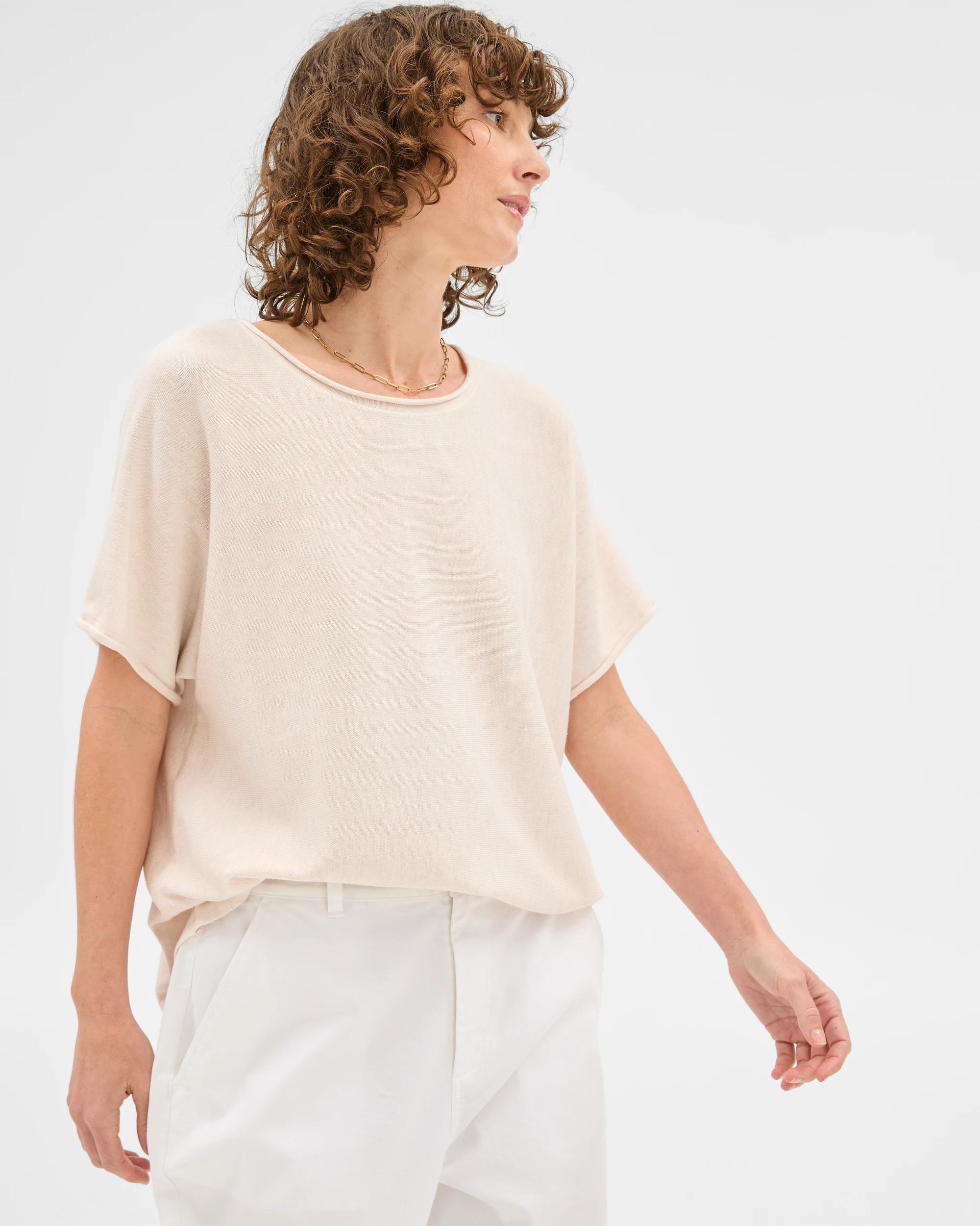 4 Target Australian Cotton Blend Rolled Knit T-shirt OATMEAL MARLE, 4 of 6