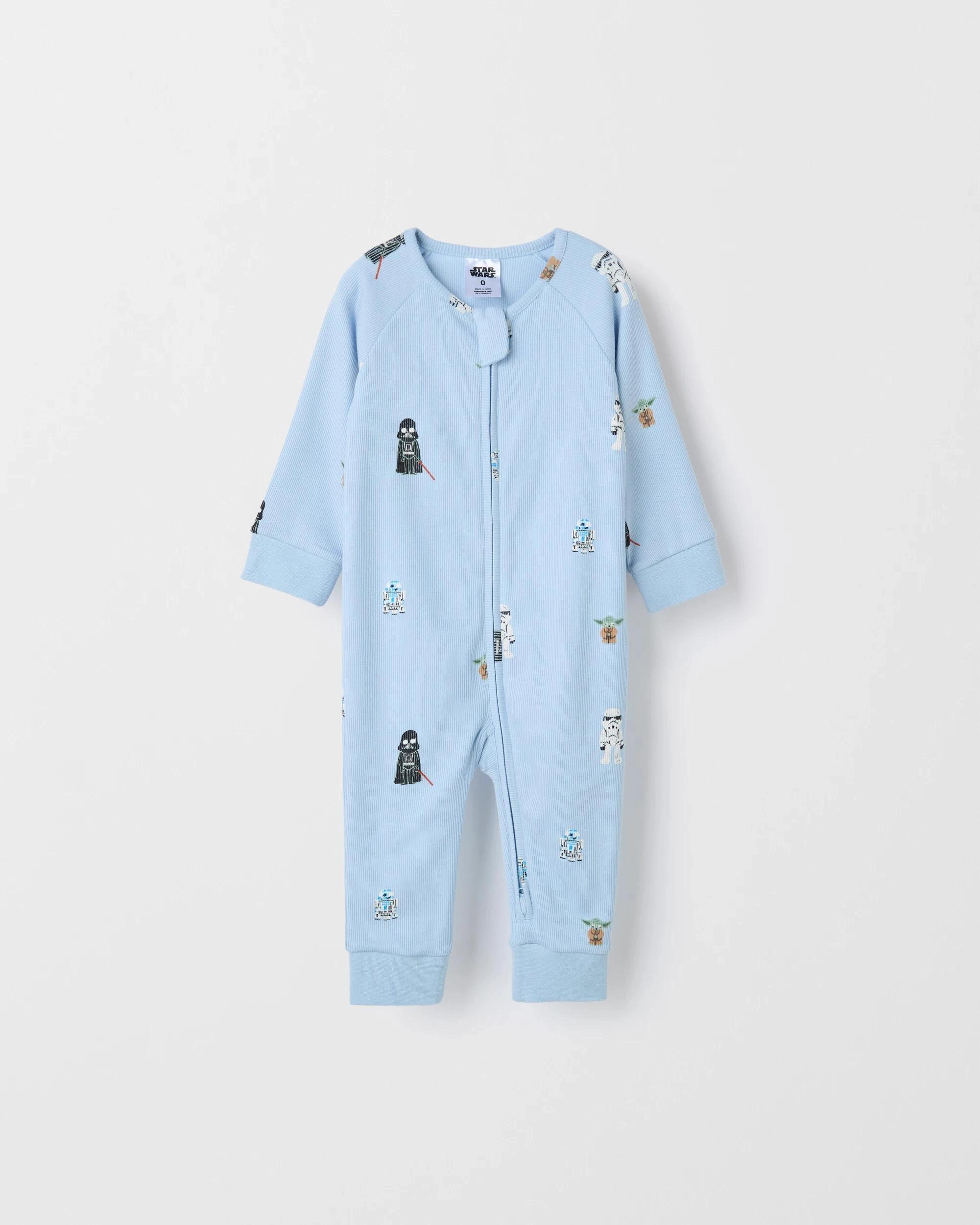 1 Disney Organic Cotton Baby Rib Zip Footless Coverall STAR WARS TIDAL BLUE, 1 of 2